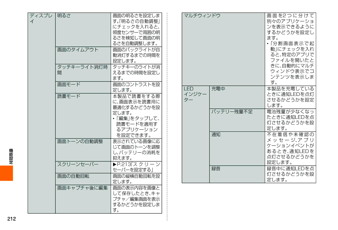 Samsung SM-N900JZWEKDI ディスプレ 明るさ 画面の明るさを設定しま, にチェックを入れると、, 照度センサーで周囲の明, るさを検知して画面の明, るさを自動調整します。, 読書モードを適用す, るアプリケーション 