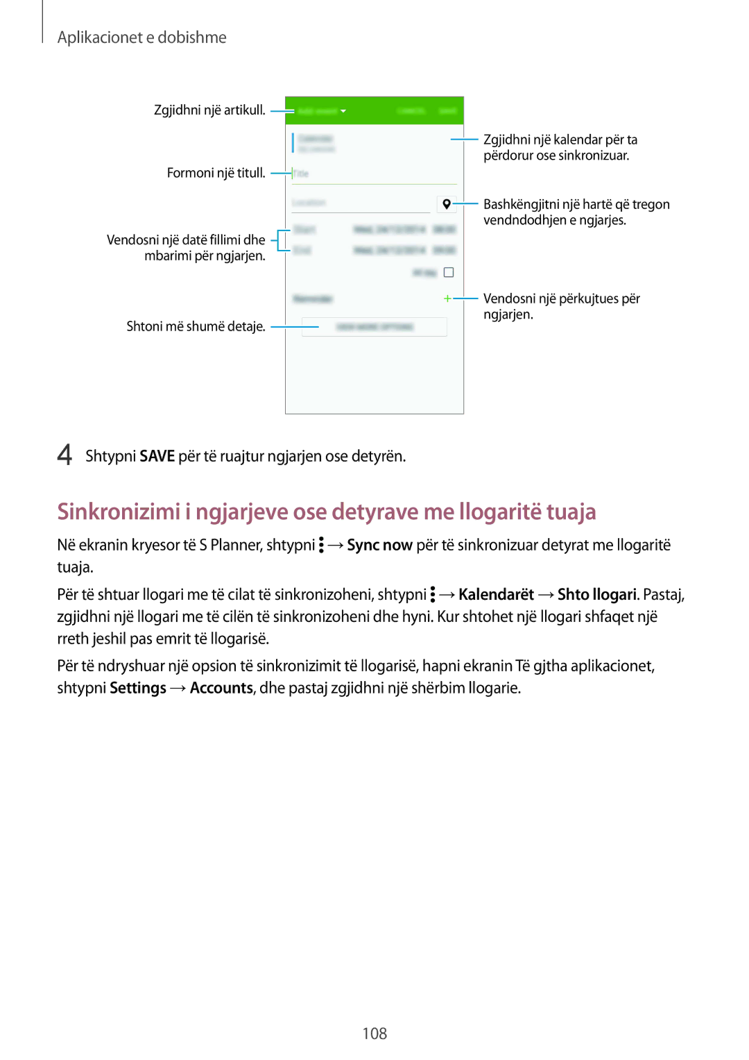 Samsung SM-N910CZDESEE, SM-N910CZKETEB, SM-N910CZWEMSR manual Sinkronizimi i ngjarjeve ose detyrave me llogaritë tuaja 