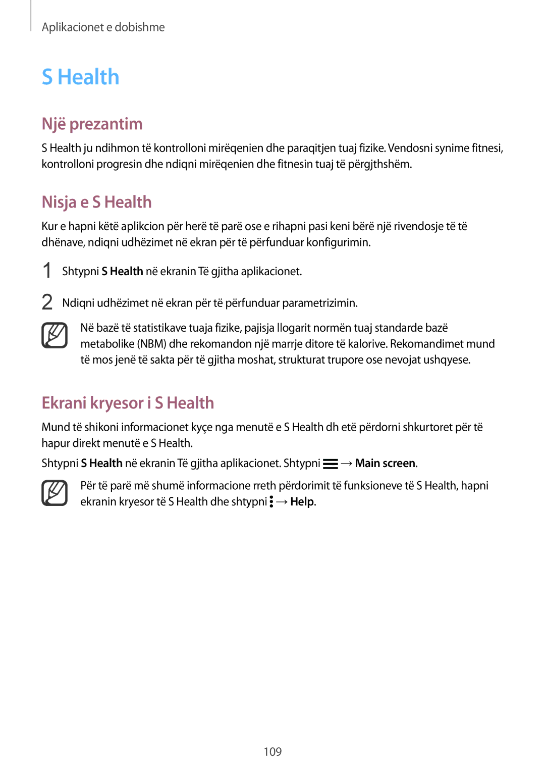 Samsung SM-N910CZKETEB, SM-N910CZDESEE, SM-N910CZWEMSR, SM-N910CZWESEE manual Nisja e S Health, Ekrani kryesor i S Health 