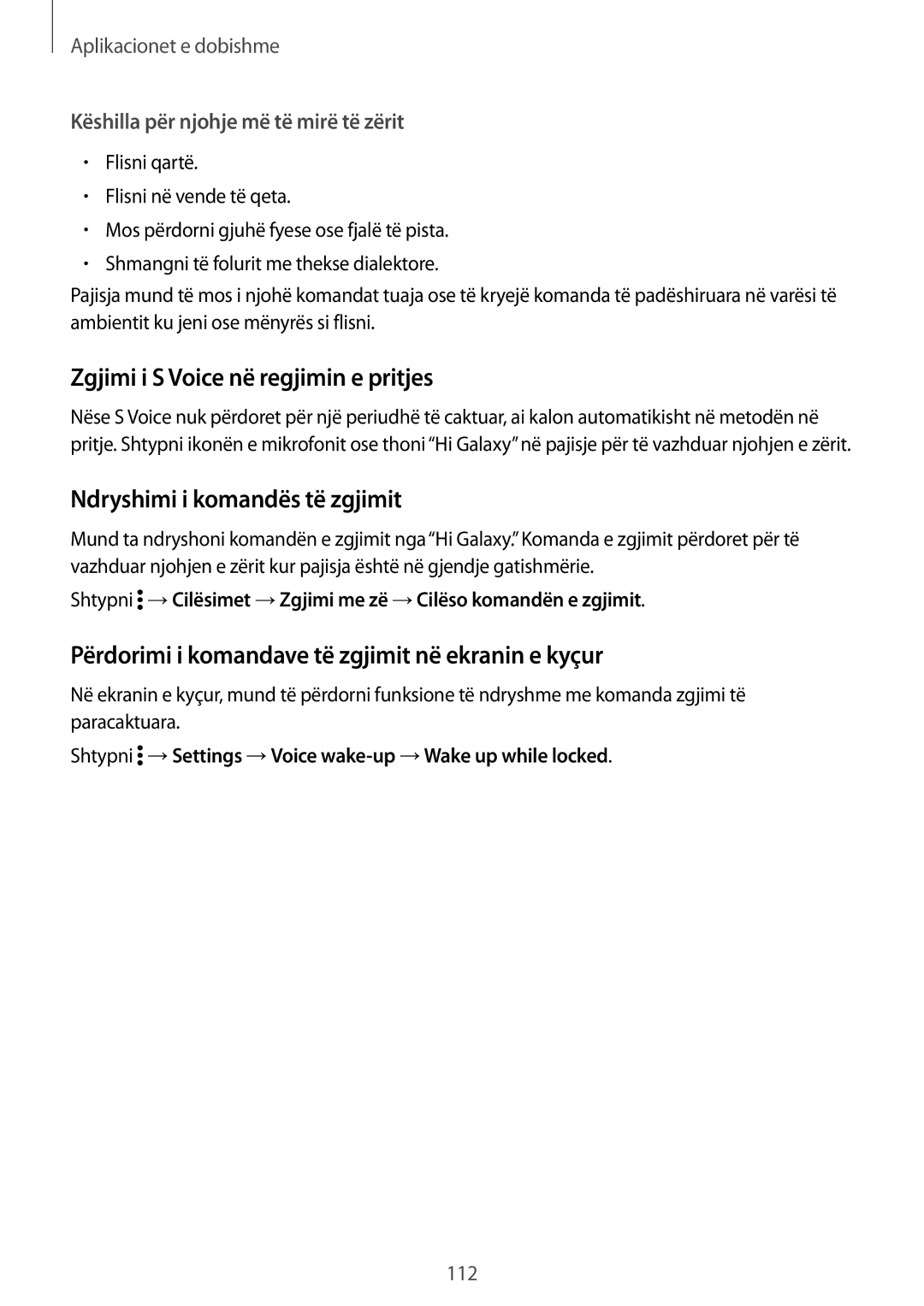 Samsung SM-N910CZKEMSR, SM-N910CZDESEE manual Zgjimi i S Voice në regjimin e pritjes, Ndryshimi i komandës të zgjimit 