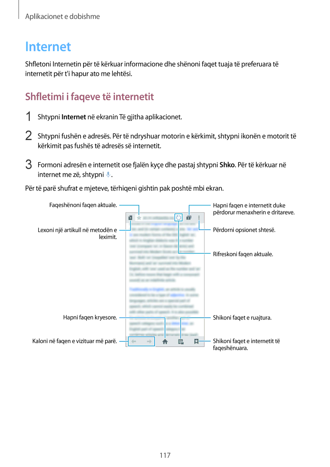 Samsung SM-N910CZWESEE, SM-N910CZDESEE, SM-N910CZKETEB, SM-N910CZWEMSR manual Internet, Shfletimi i faqeve të internetit 