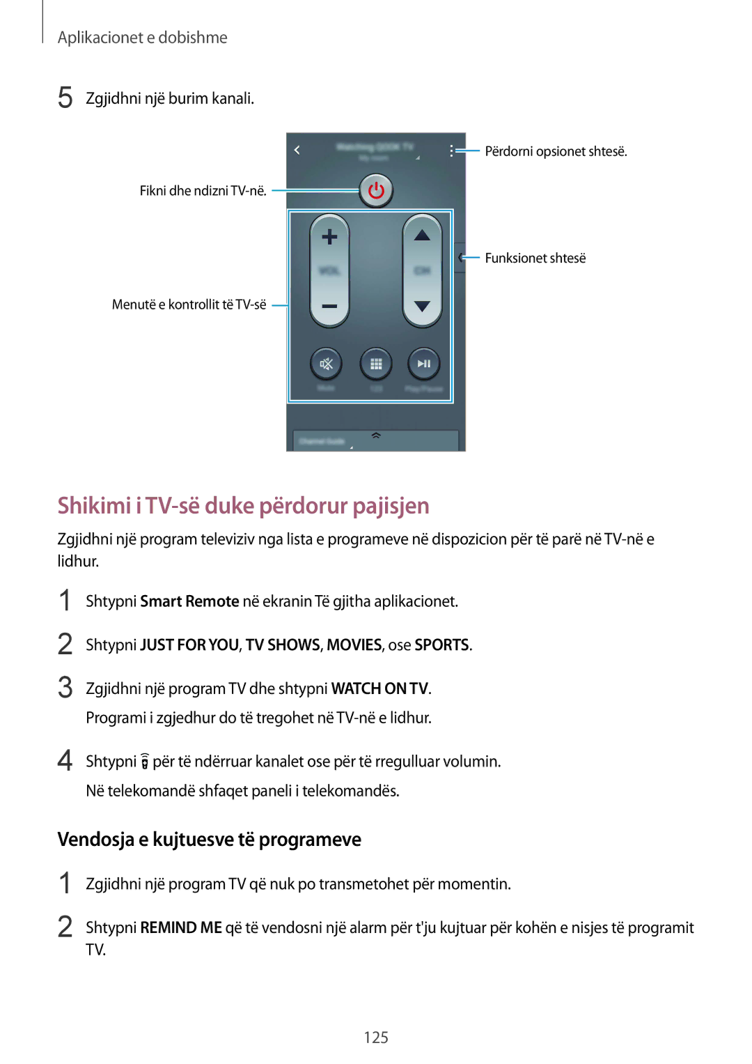 Samsung SM-N910CZKESEE, SM-N910CZDESEE manual Shikimi i TV-së duke përdorur pajisjen, Vendosja e kujtuesve të programeve 