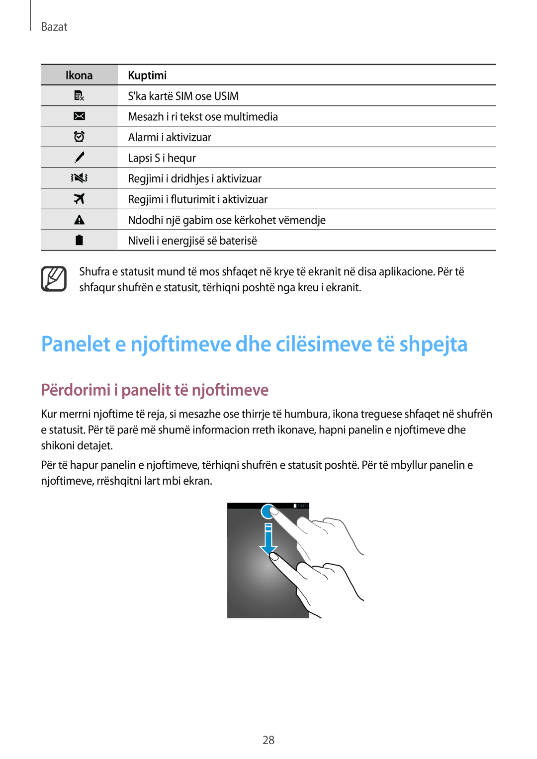 Samsung SM-N910CZKEMSR, SM-N910CZDESEE Panelet e njoftimeve dhe cilësimeve të shpejta, Përdorimi i panelit të njoftimeve 