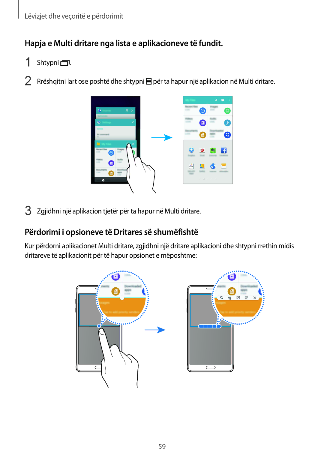 Samsung SM-N910CZKESEE, SM-N910CZDESEE, SM-N910CZKETEB manual Hapja e Multi dritare nga lista e aplikacioneve të fundit 