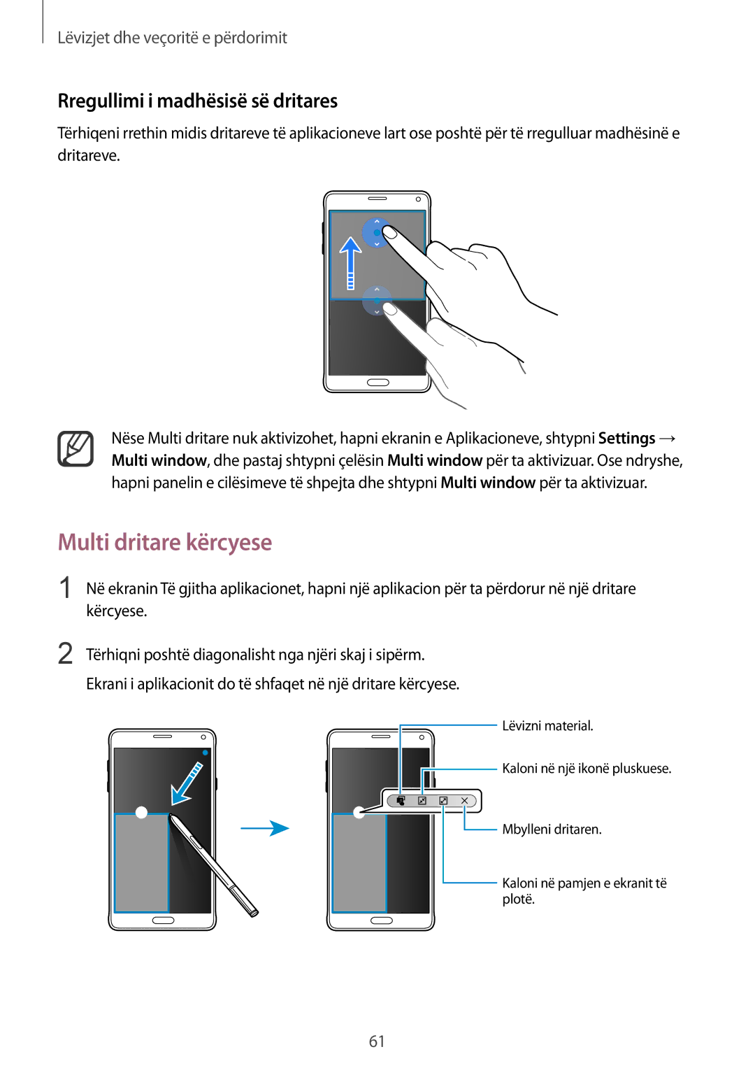 Samsung SM-N910CZKETEB, SM-N910CZDESEE, SM-N910CZWEMSR manual Multi dritare kërcyese, Rregullimi i madhësisë së dritares 