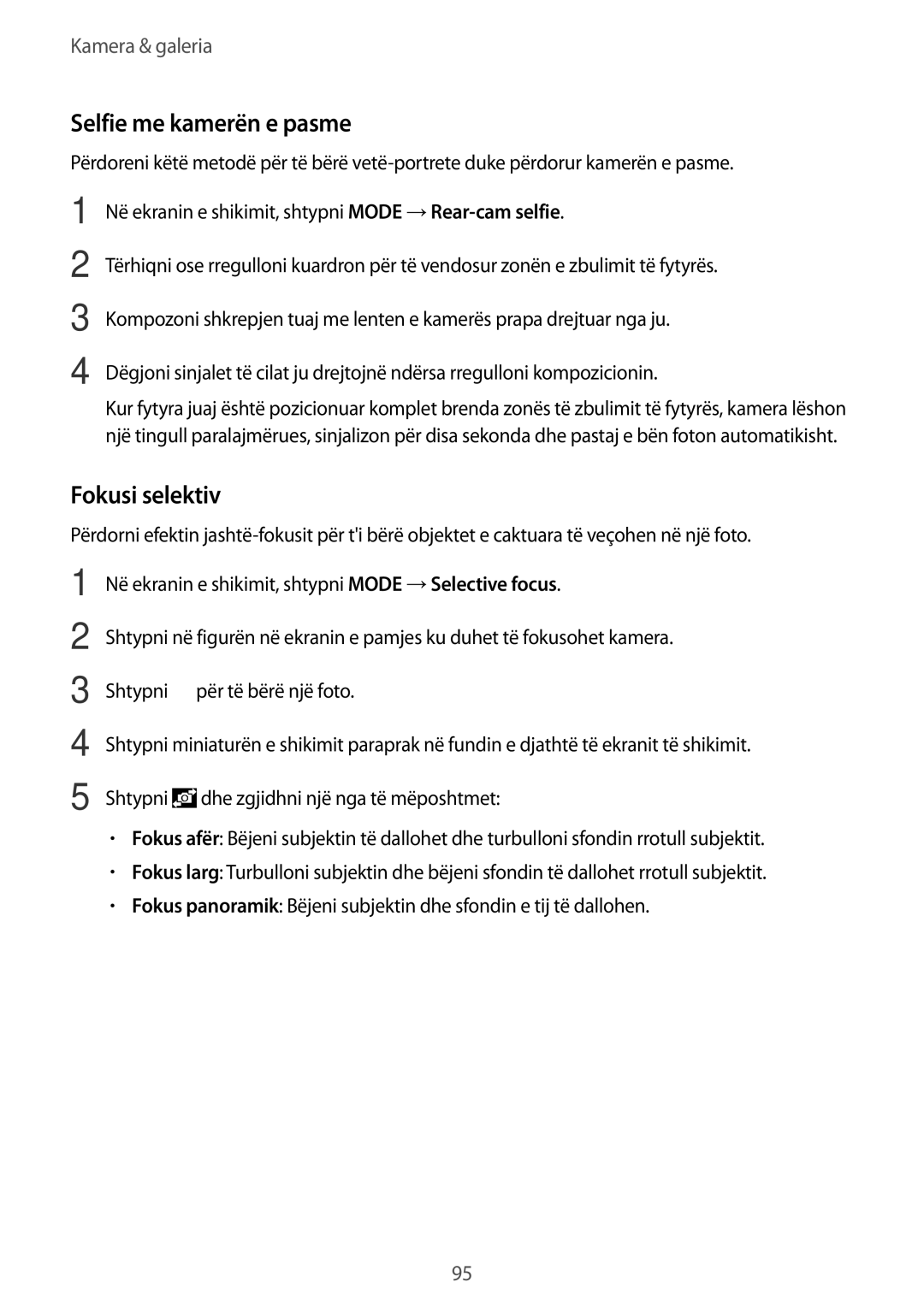Samsung SM-N910CZKESEE, SM-N910CZDESEE, SM-N910CZKETEB, SM-N910CZWEMSR manual Selfie me kamerën e pasme, Fokusi selektiv 