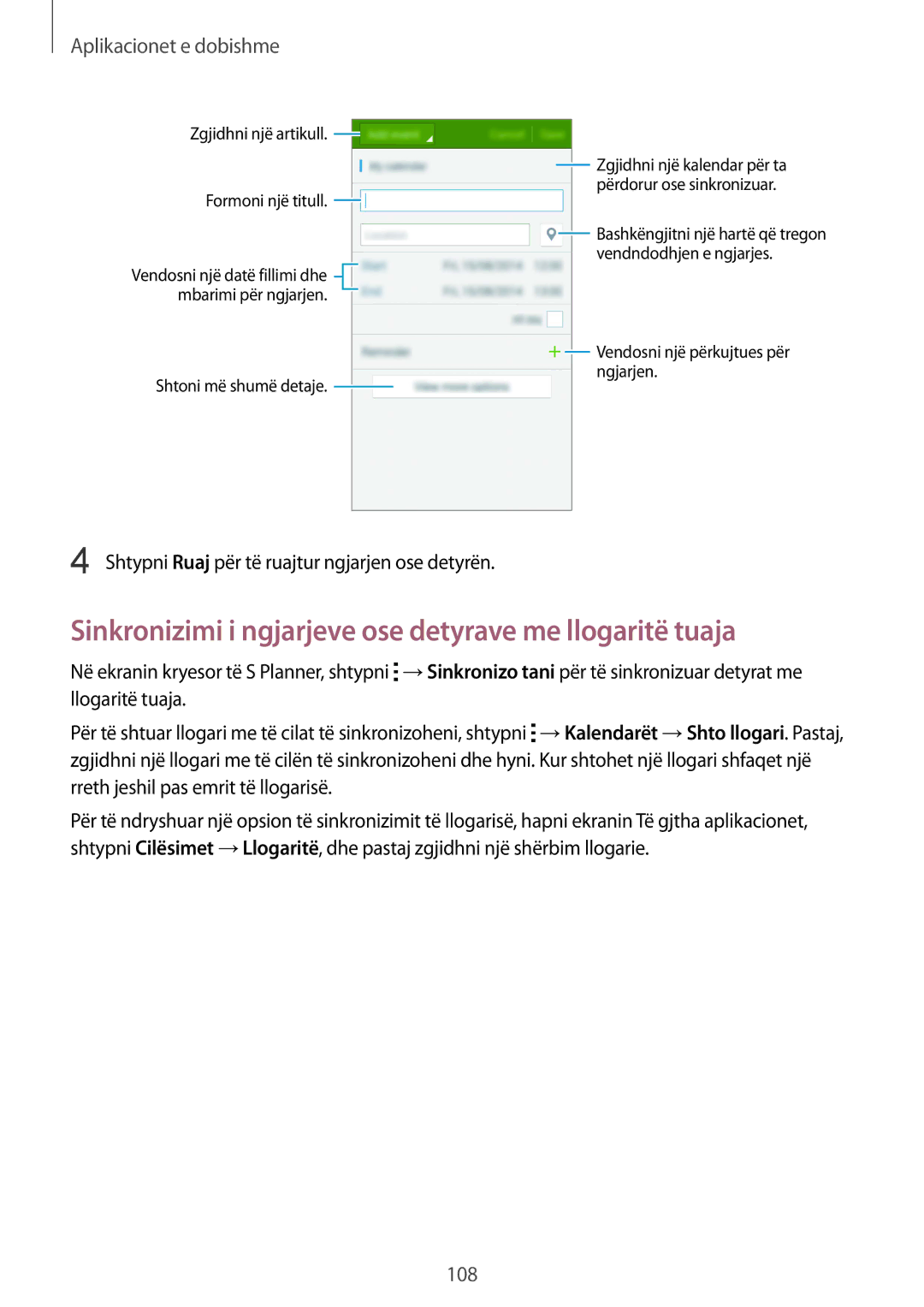 Samsung SM-N910CZDESEE, SM-N910CZKETEB, SM-N910CZWEMSR manual Sinkronizimi i ngjarjeve ose detyrave me llogaritë tuaja 