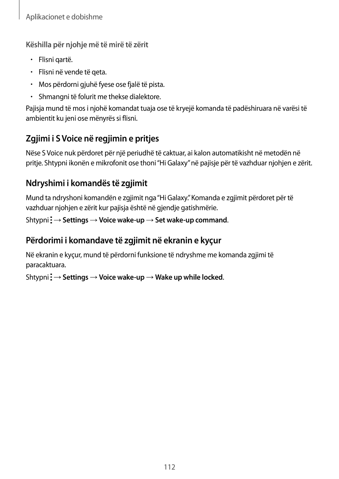 Samsung SM-N910CZKEMSR, SM-N910CZDESEE manual Zgjimi i S Voice në regjimin e pritjes, Ndryshimi i komandës të zgjimit 