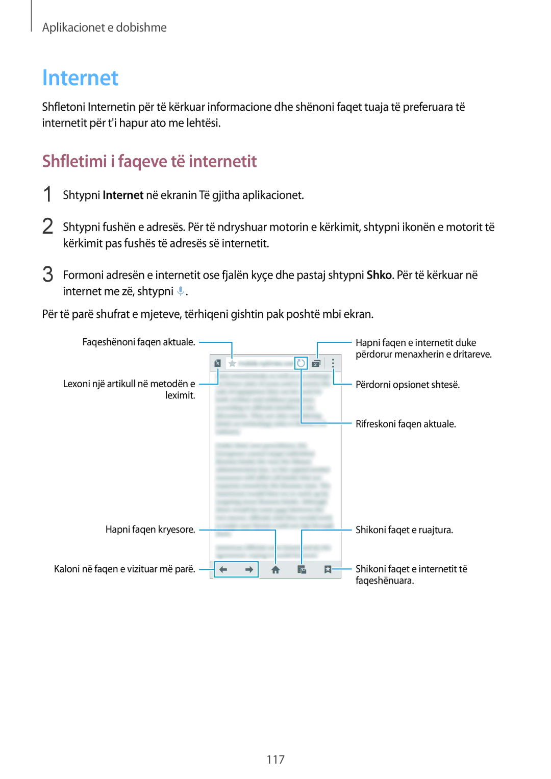 Samsung SM-N910CZWESEE, SM-N910CZDESEE, SM-N910CZKETEB, SM-N910CZWEMSR manual Internet, Shfletimi i faqeve të internetit 