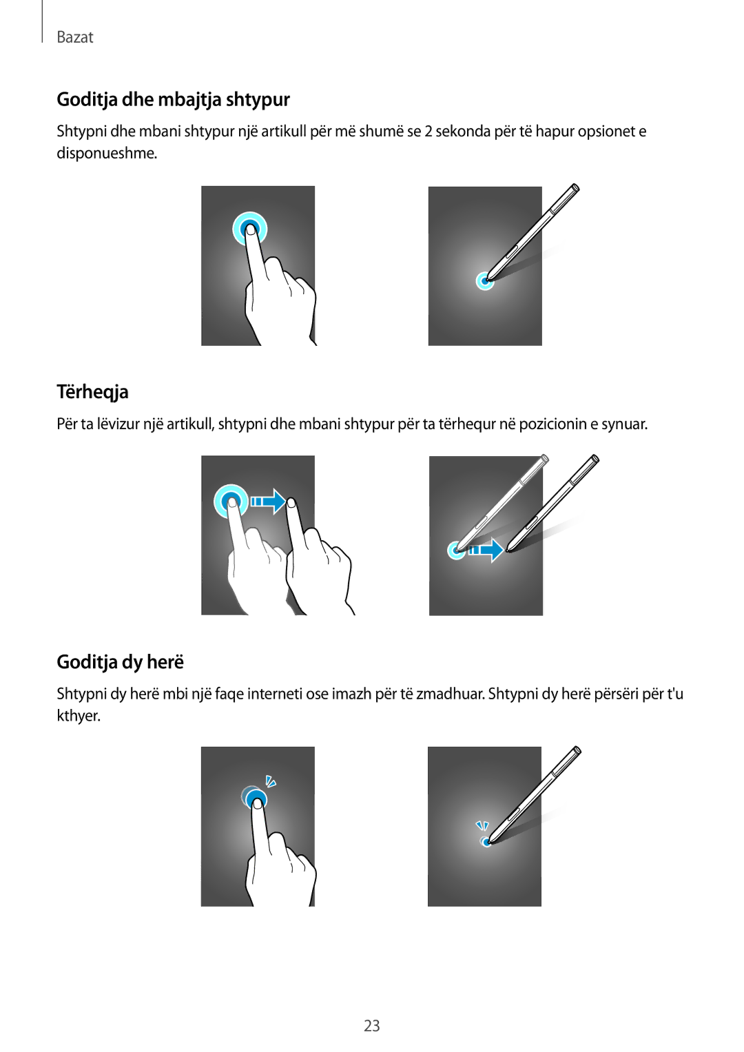 Samsung SM-N910CZKESEE, SM-N910CZDESEE, SM-N910CZKETEB manual Goditja dhe mbajtja shtypur, Tërheqja, Goditja dy herë 