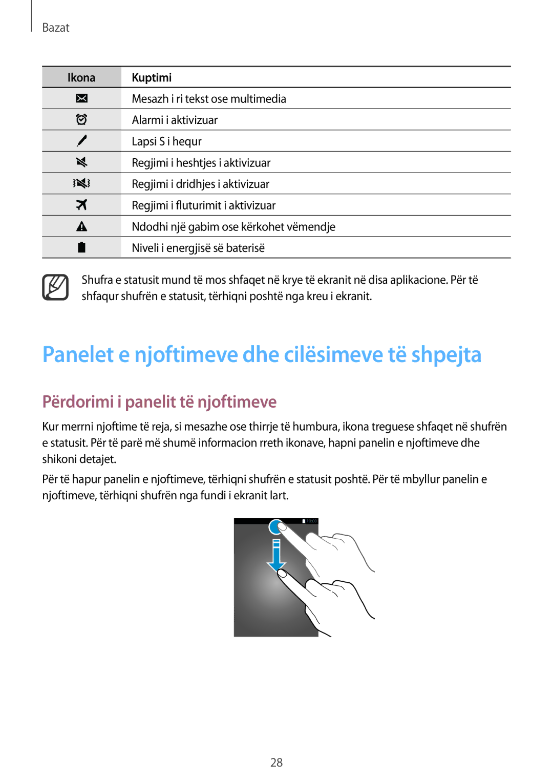 Samsung SM-N910CZKEMSR, SM-N910CZDESEE Panelet e njoftimeve dhe cilësimeve të shpejta, Përdorimi i panelit të njoftimeve 