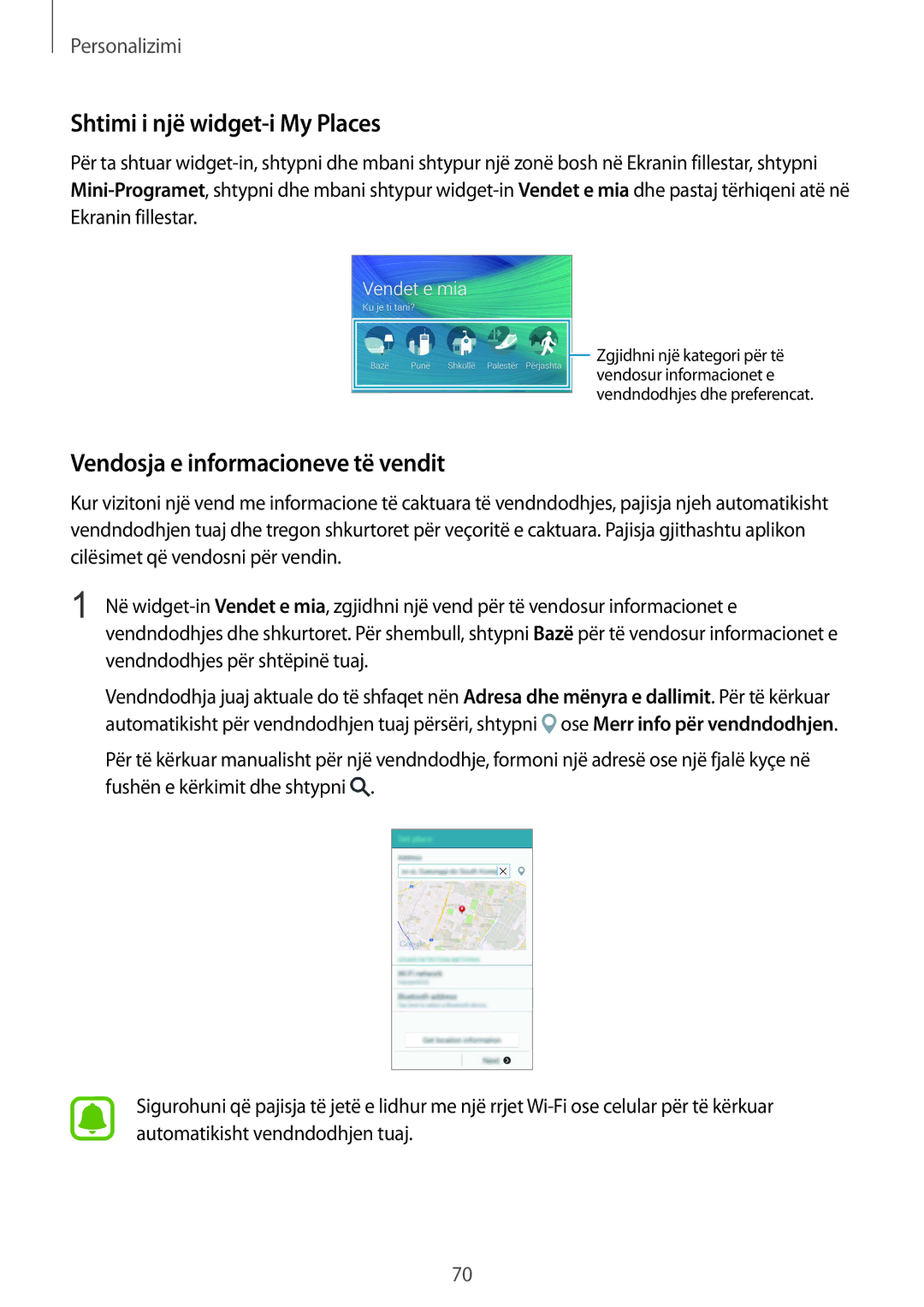 Samsung SM-N910CZKEMSR, SM-N910CZDESEE, SM-N910CZKETEB Shtimi i një widget-i My Places, Vendosja e informacioneve të vendit 