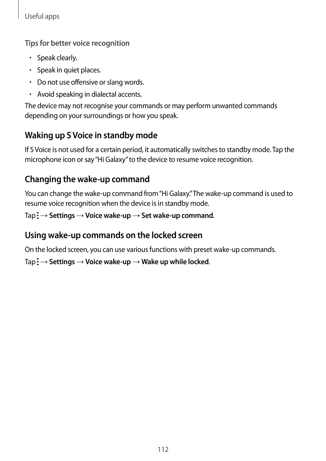 Samsung SM-N910CZDEXEH, SM-N910CZDESEE, SM-N910CZKETEB manual Waking up S Voice in standby mode, Changing the wake-up command 