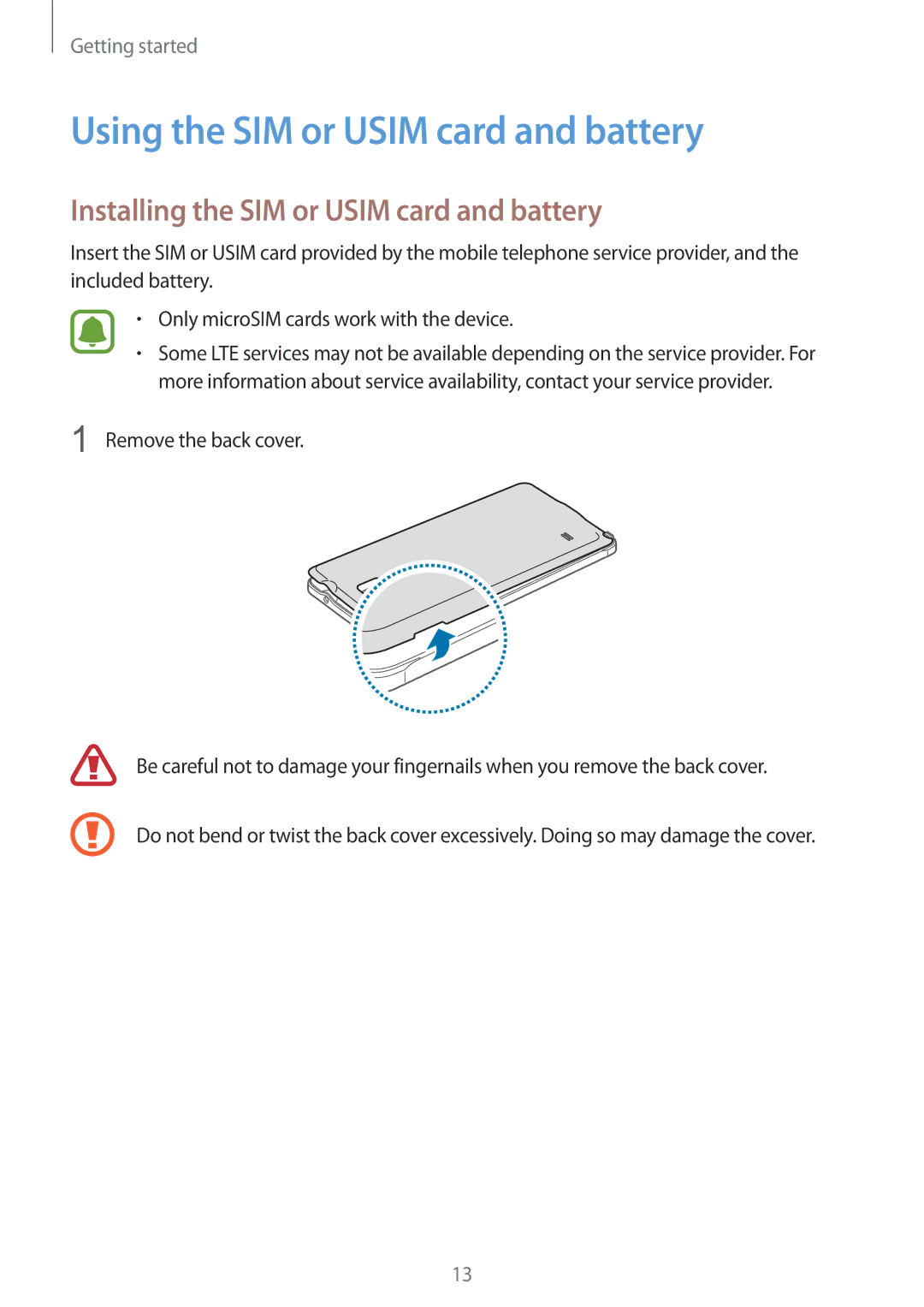 Samsung SM2N910CZKEXEH, SM-N910CZDESEE Using the SIM or Usim card and battery, Installing the SIM or Usim card and battery 