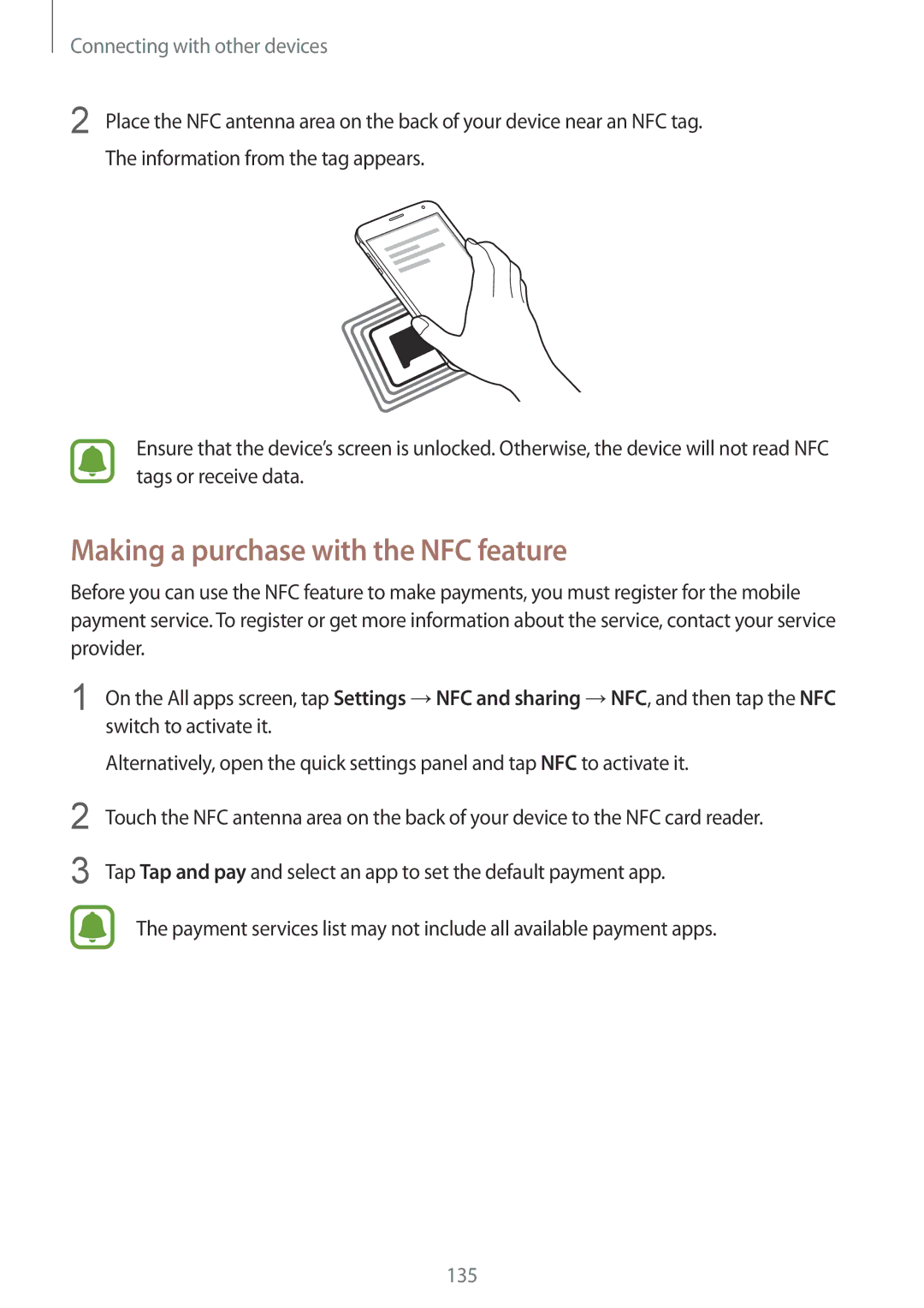 Samsung SM-N910CZWEATO, SM-N910CZDESEE, SM-N910CZKETEB manual Making a purchase with the NFC feature, Switch to activate it 