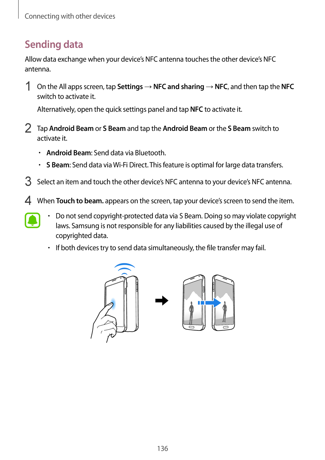 Samsung SM-N910CZKEPRT, SM-N910CZDESEE, SM-N910CZKETEB, SM-N910CZWEMSR Sending data, Android Beam Send data via Bluetooth 