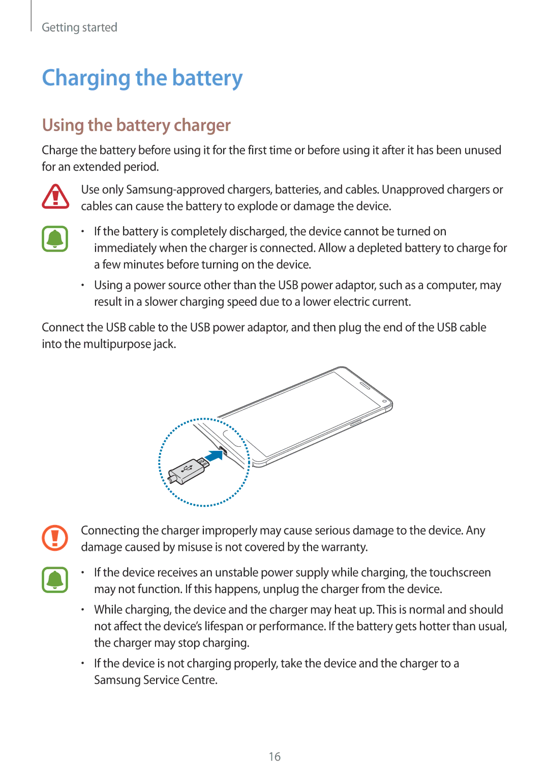 Samsung SM-N910CZKEPRT, SM-N910CZDESEE, SM-N910CZKETEB, SM-N910CZWEMSR manual Charging the battery, Using the battery charger 