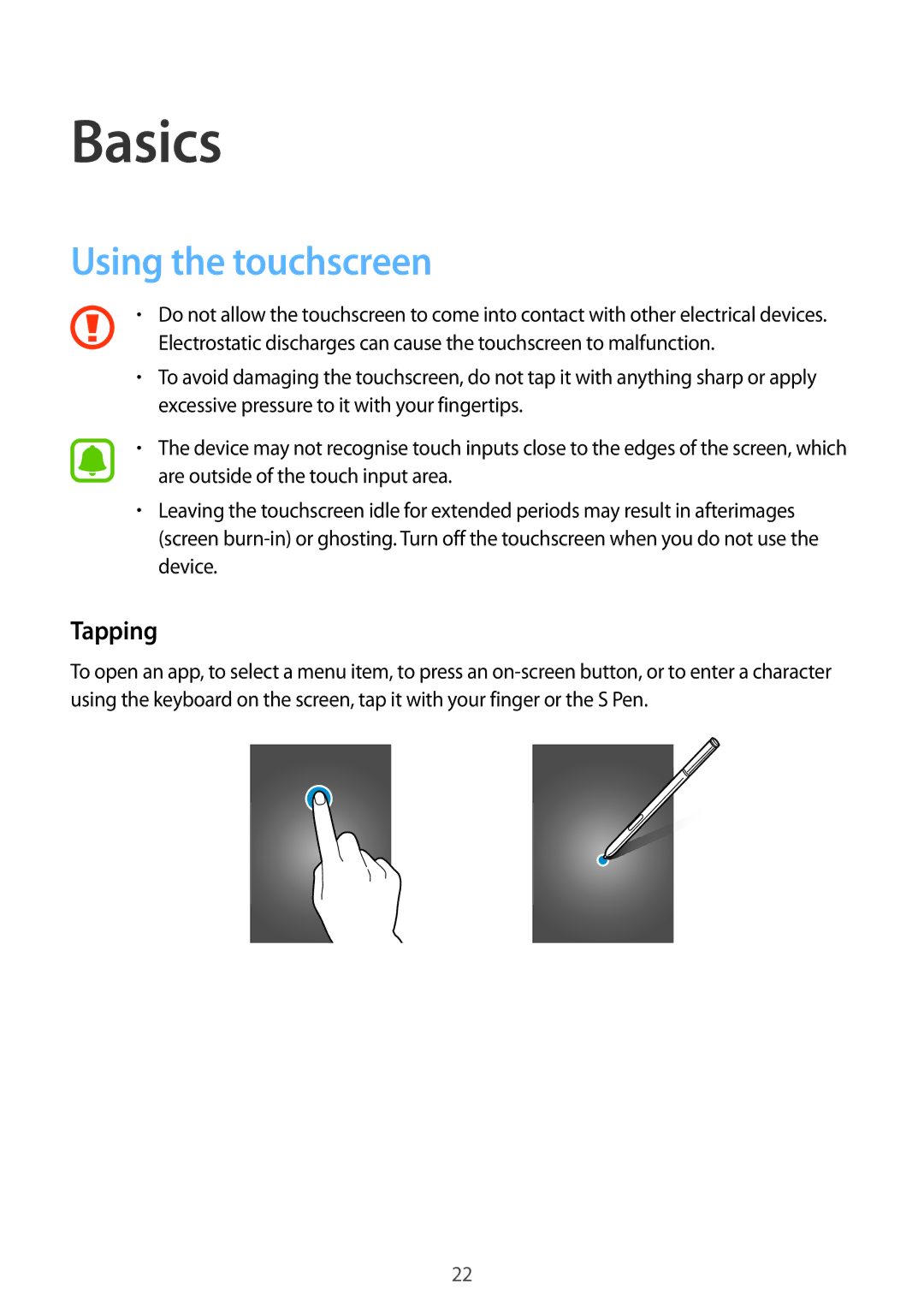 Samsung SM-N910CZDEXEH, SM-N910CZDESEE, SM-N910CZKETEB, SM-N910CZWEMSR, SM-N910CZWESEE Basics, Using the touchscreen, Tapping 