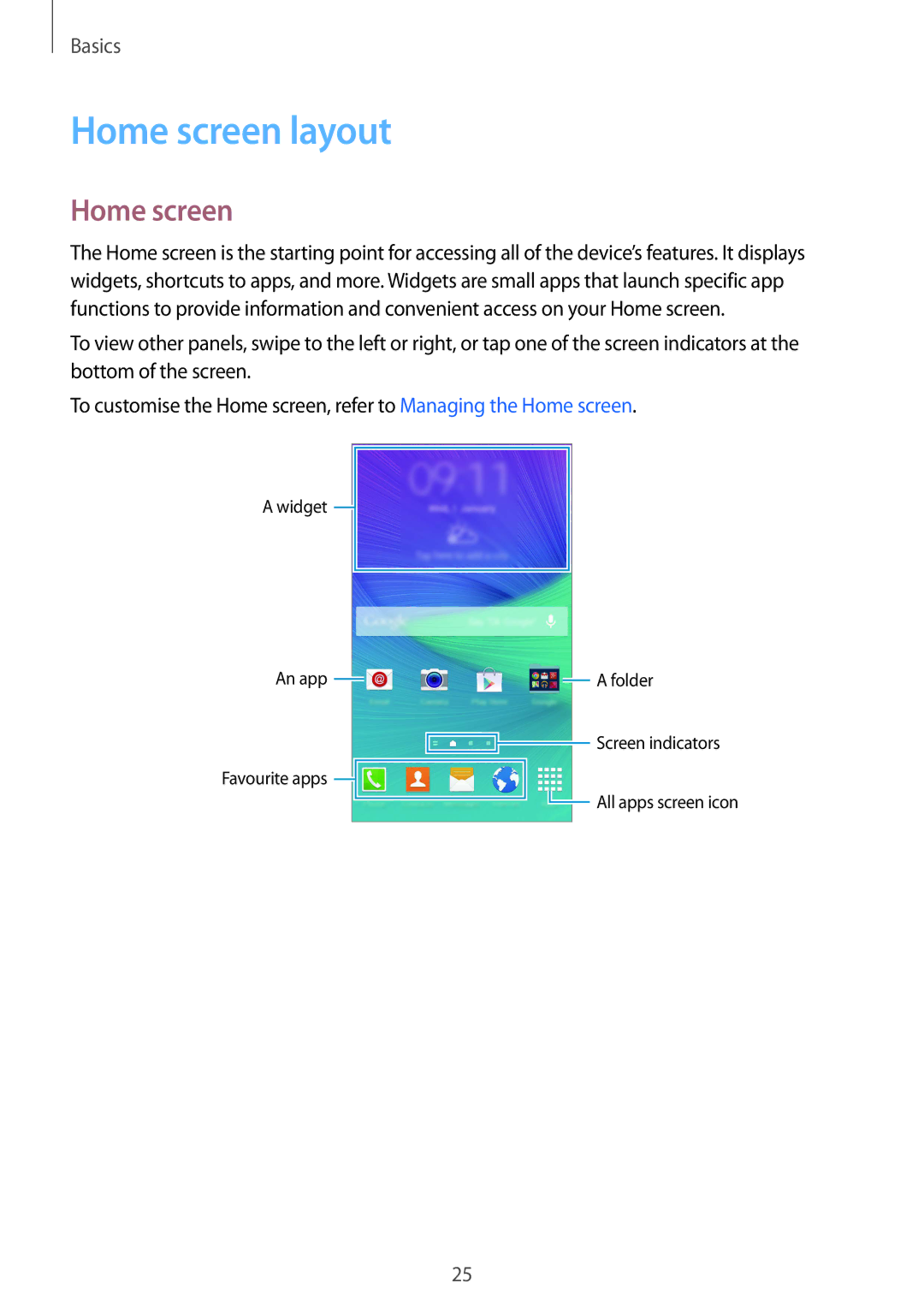 Samsung SM-N910CZWESEB, SM-N910CZDESEE, SM-N910CZKETEB, SM-N910CZWEMSR, SM-N910CZWESEE, SM-N910CZKEMSR manual Home screen layout 