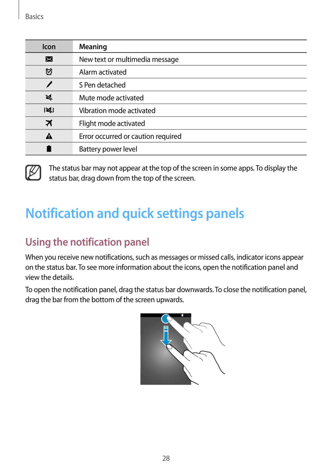 Samsung SM-N910CZIESER, SM-N910CZDESEE, SM-N910CZKETEB Notification and quick settings panels, Using the notification panel 