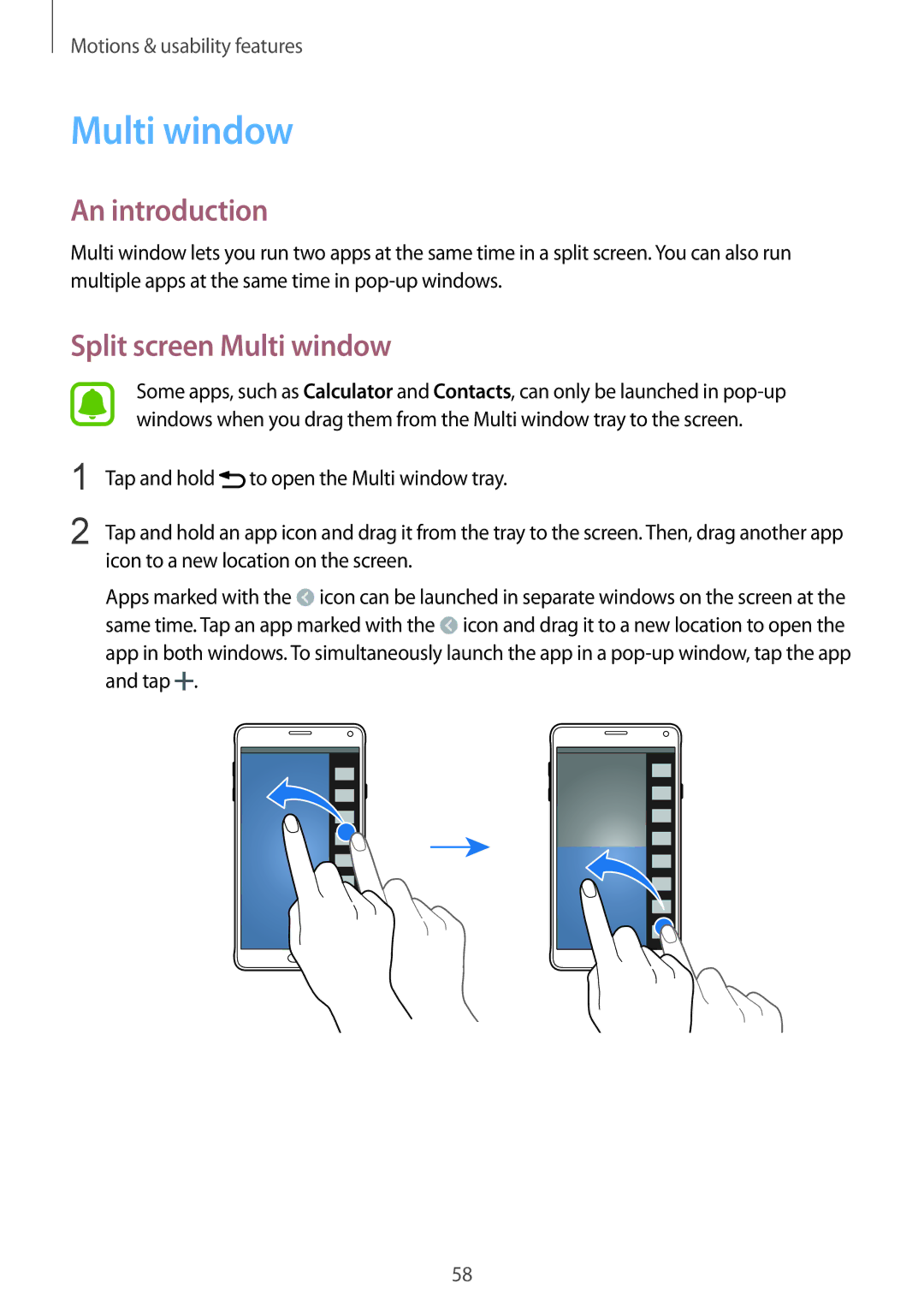 Samsung SM-N910CZIESER, SM-N910CZDESEE, SM-N910CZKETEB, SM-N910CZWEMSR, SM-N910CZWESEE manual Split screen Multi window 