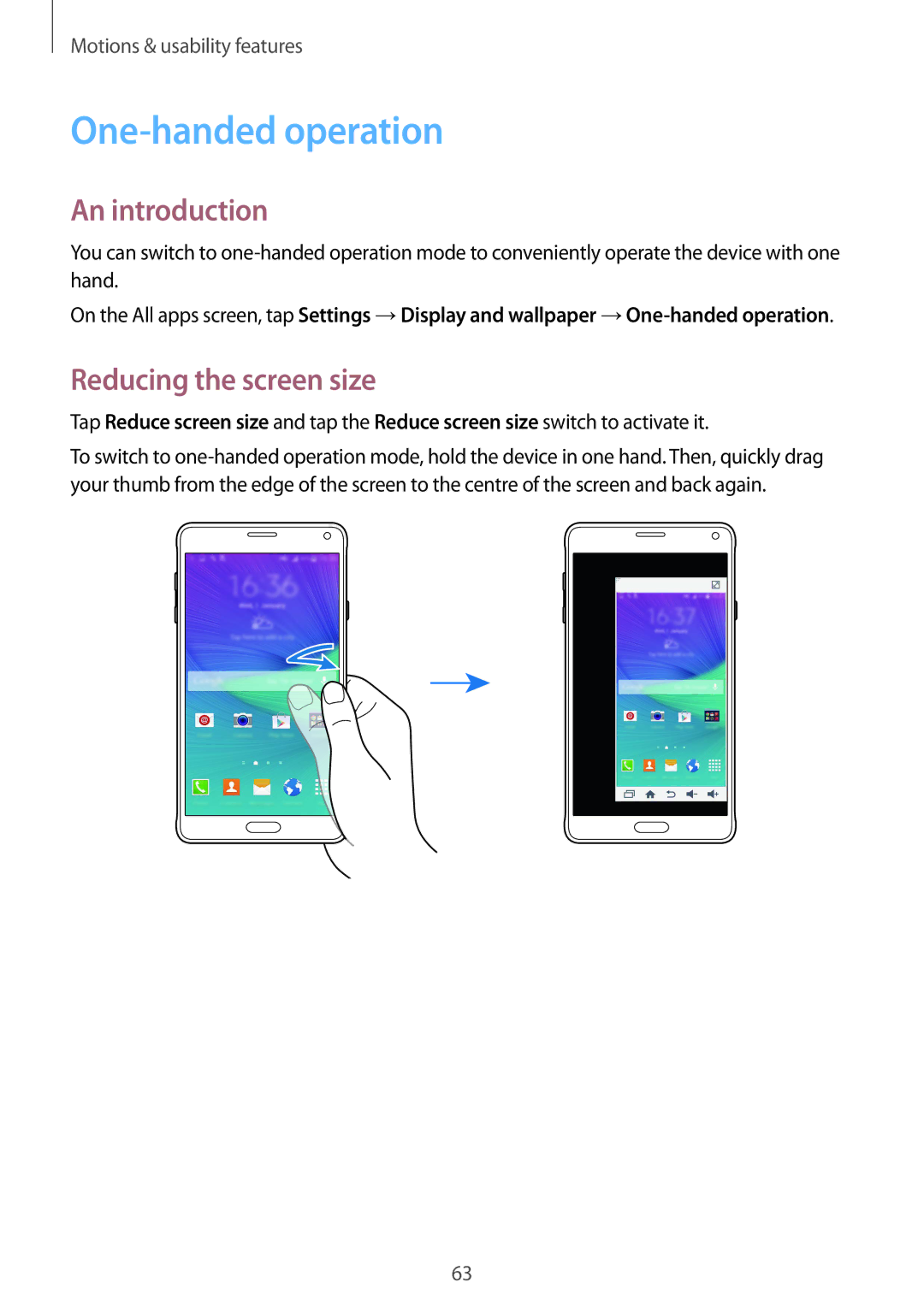 Samsung SM-N910CZWESEE, SM-N910CZDESEE, SM-N910CZKETEB, SM-N910CZWEMSR manual One-handed operation, Reducing the screen size 