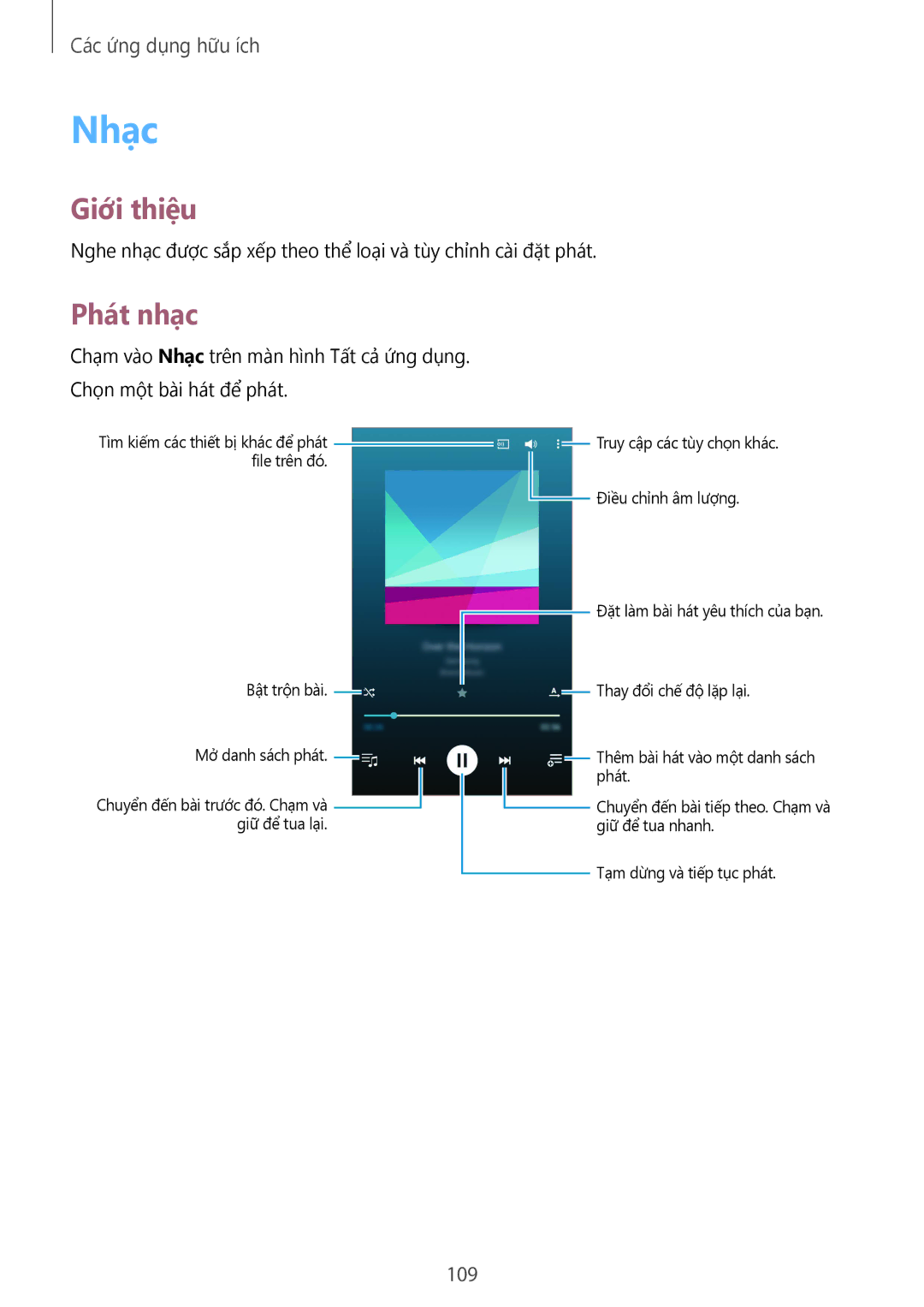 Samsung SM-N910CZWEXXV, SM-N910CZDEXXV, SM-N910CZKEXXV, SM-N910CZIEXXV manual Nhạc, Phát nhạc, 109 