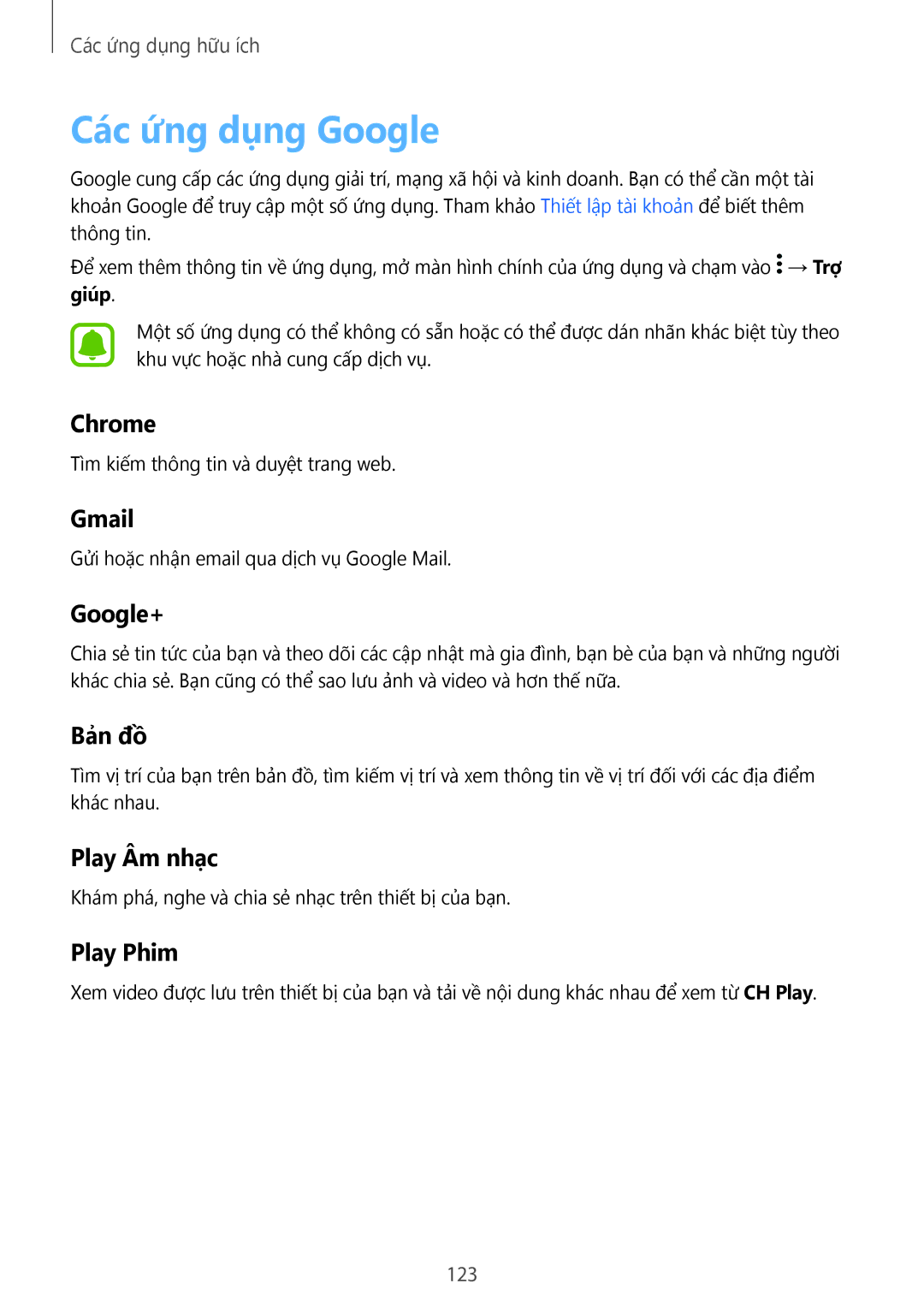 Samsung SM-N910CZIEXXV, SM-N910CZDEXXV, SM-N910CZWEXXV, SM-N910CZKEXXV manual Các ứng dụng Google 