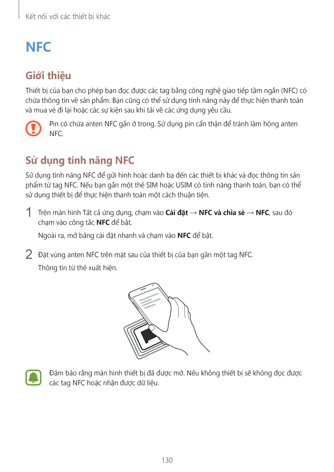 Samsung SM-N910CZKEXXV, SM-N910CZDEXXV, SM-N910CZWEXXV, SM-N910CZIEXXV manual Sử dụng tính năng NFC, 130 