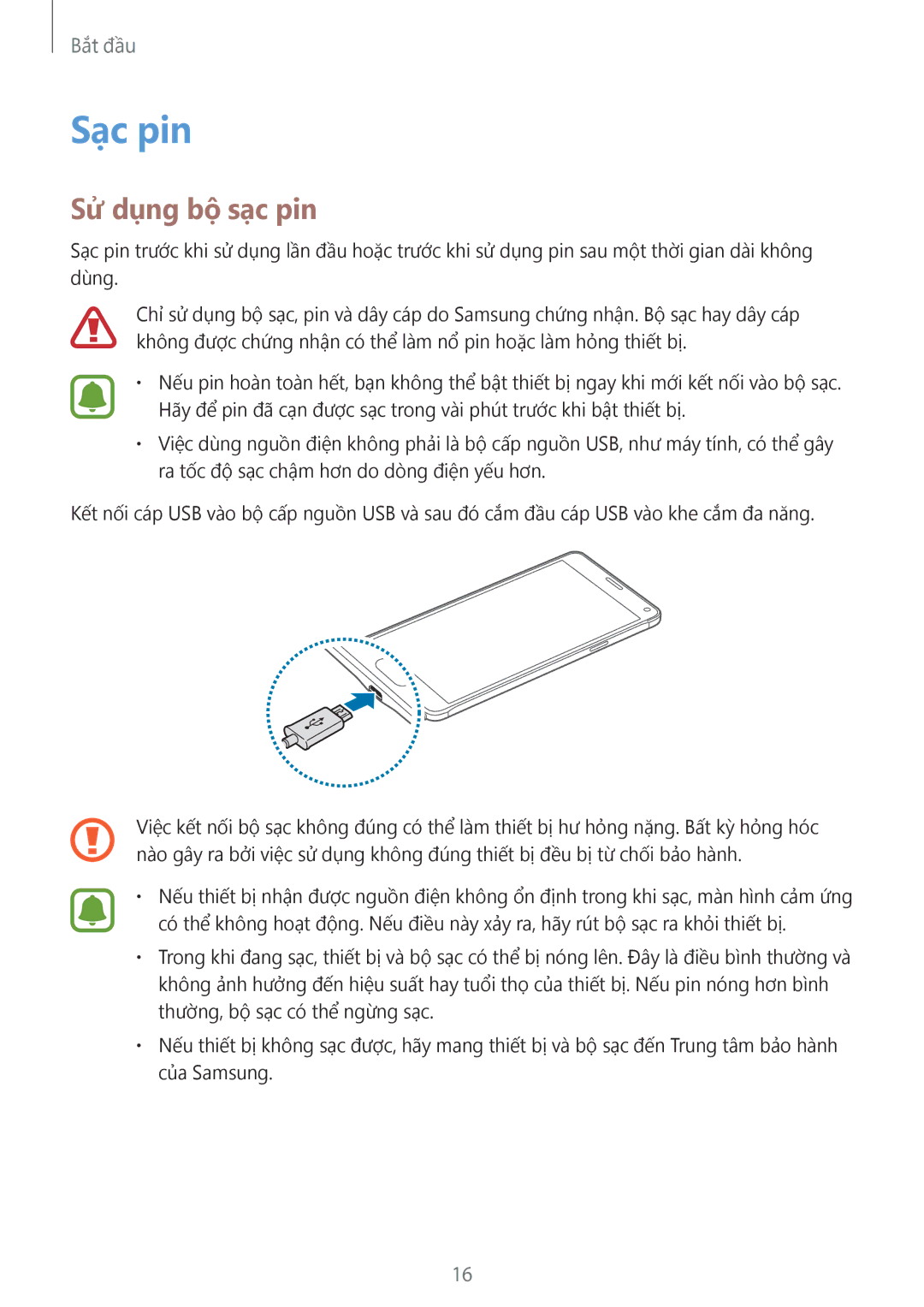 Samsung SM-N910CZDEXXV, SM-N910CZWEXXV, SM-N910CZKEXXV, SM-N910CZIEXXV manual Sạc pin, Sử dụng bộ sạc pin 