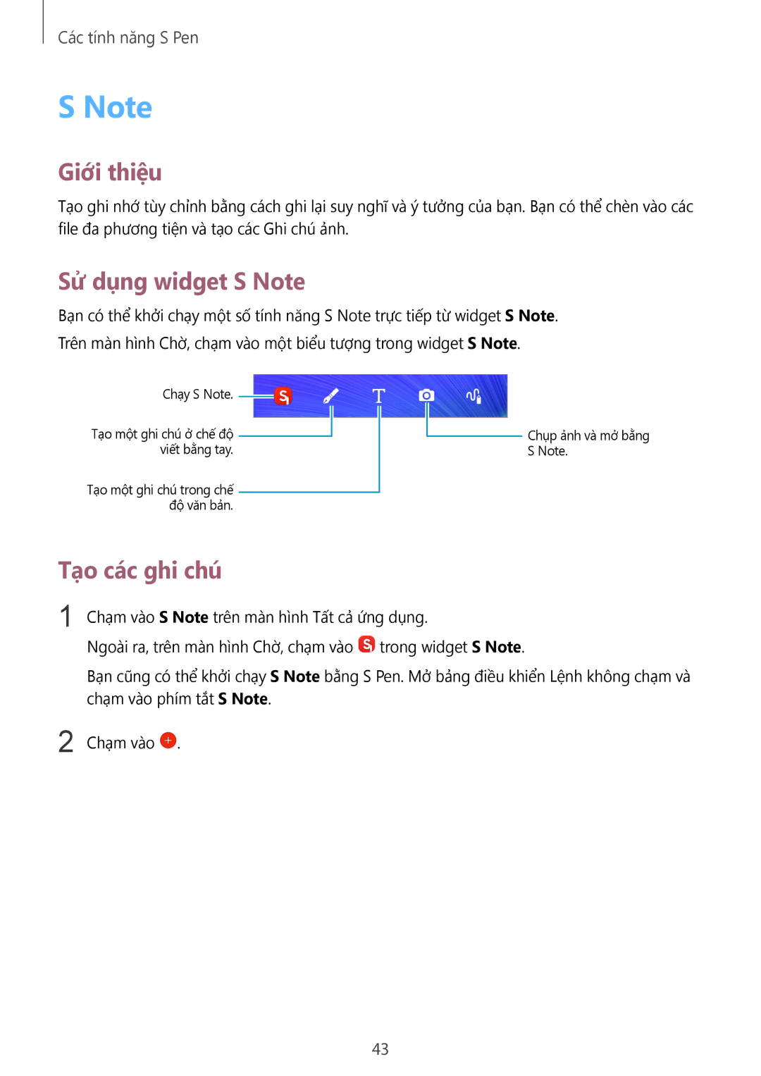 Samsung SM-N910CZIEXXV, SM-N910CZDEXXV, SM-N910CZWEXXV, SM-N910CZKEXXV Giới thiệu, Sử dụng widget S Note, Tạo các ghi chú 