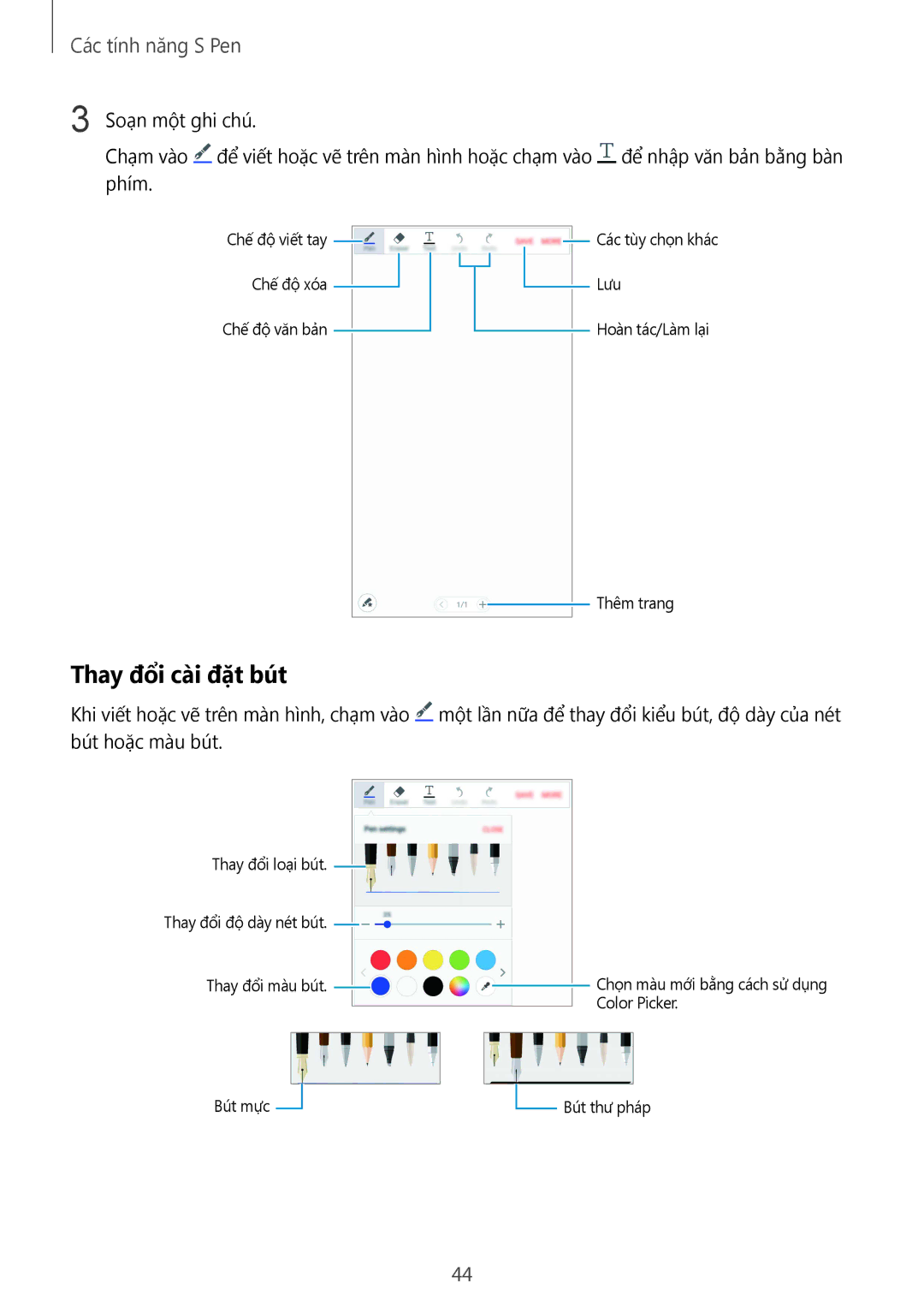 Samsung SM-N910CZDEXXV, SM-N910CZWEXXV, SM-N910CZKEXXV, SM-N910CZIEXXV manual Thay đổi cài đặt bút 