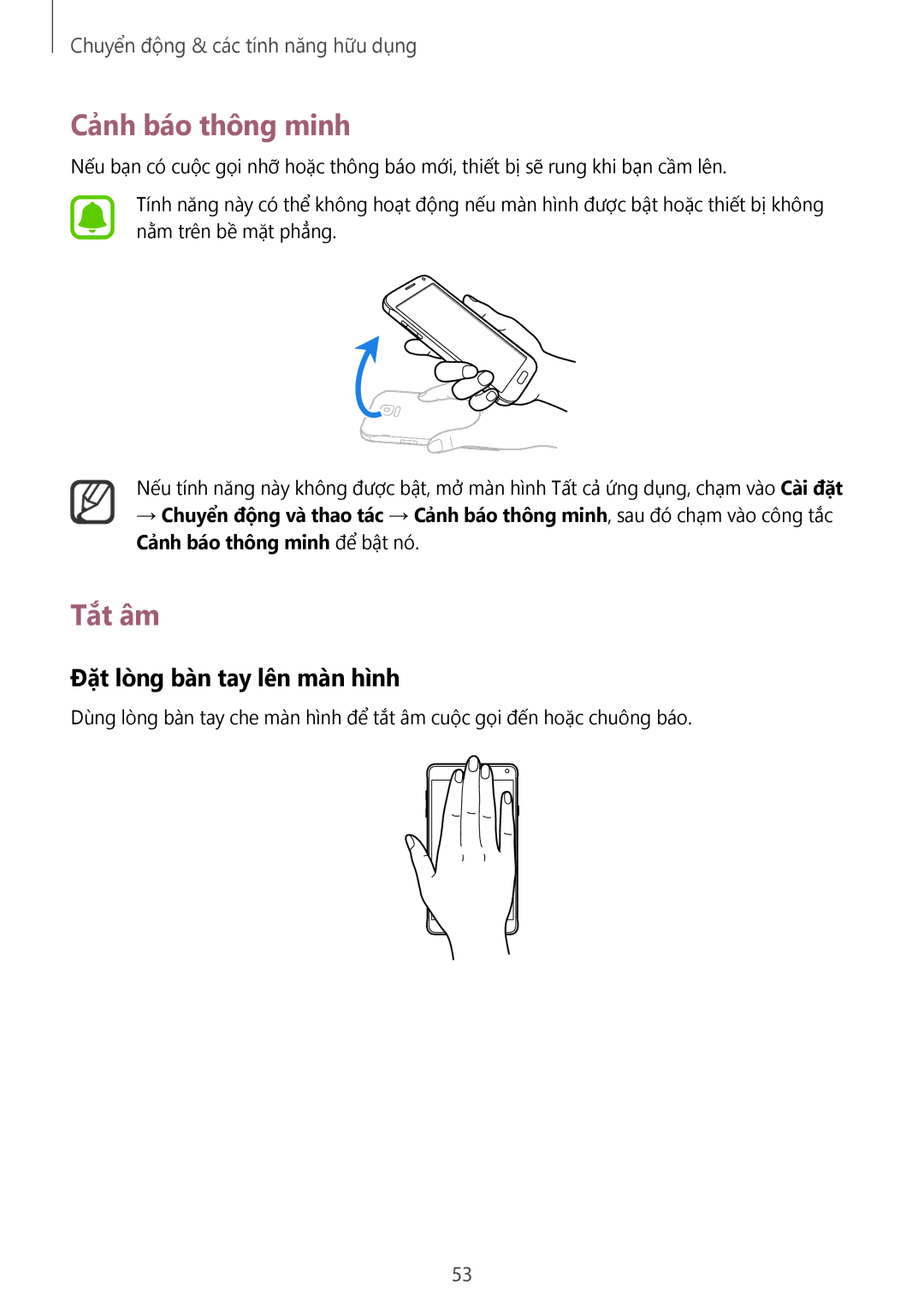 Samsung SM-N910CZWEXXV, SM-N910CZDEXXV, SM-N910CZKEXXV manual Cảnh báo thông minh, Tắt âm, Đặt lòng bàn tay lên màn hình 