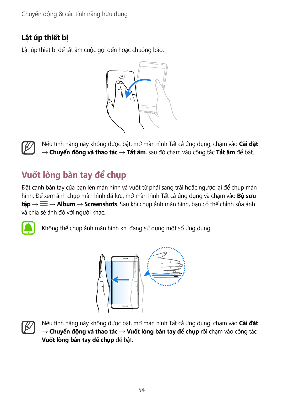 Samsung SM-N910CZKEXXV, SM-N910CZDEXXV, SM-N910CZWEXXV, SM-N910CZIEXXV manual Vuốt lòng bàn tay để chụp, Lật úp thiết bị 