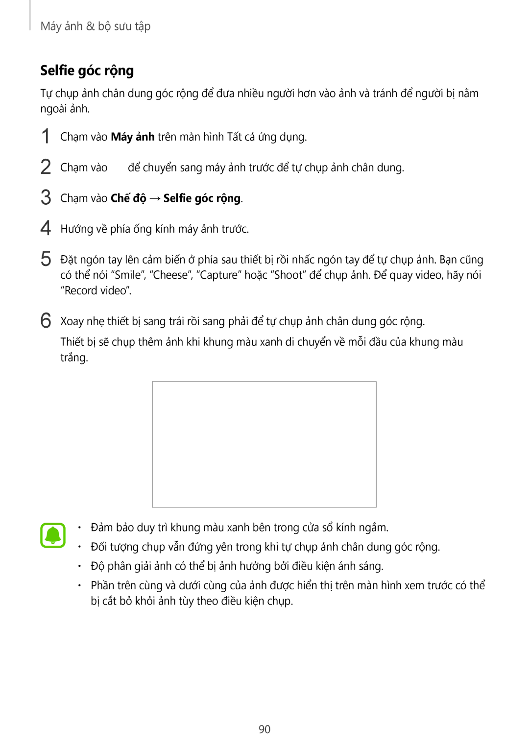 Samsung SM-N910CZKEXXV, SM-N910CZDEXXV, SM-N910CZWEXXV, SM-N910CZIEXXV manual Chạm vào Chê đô → Selfie góc rộng 
