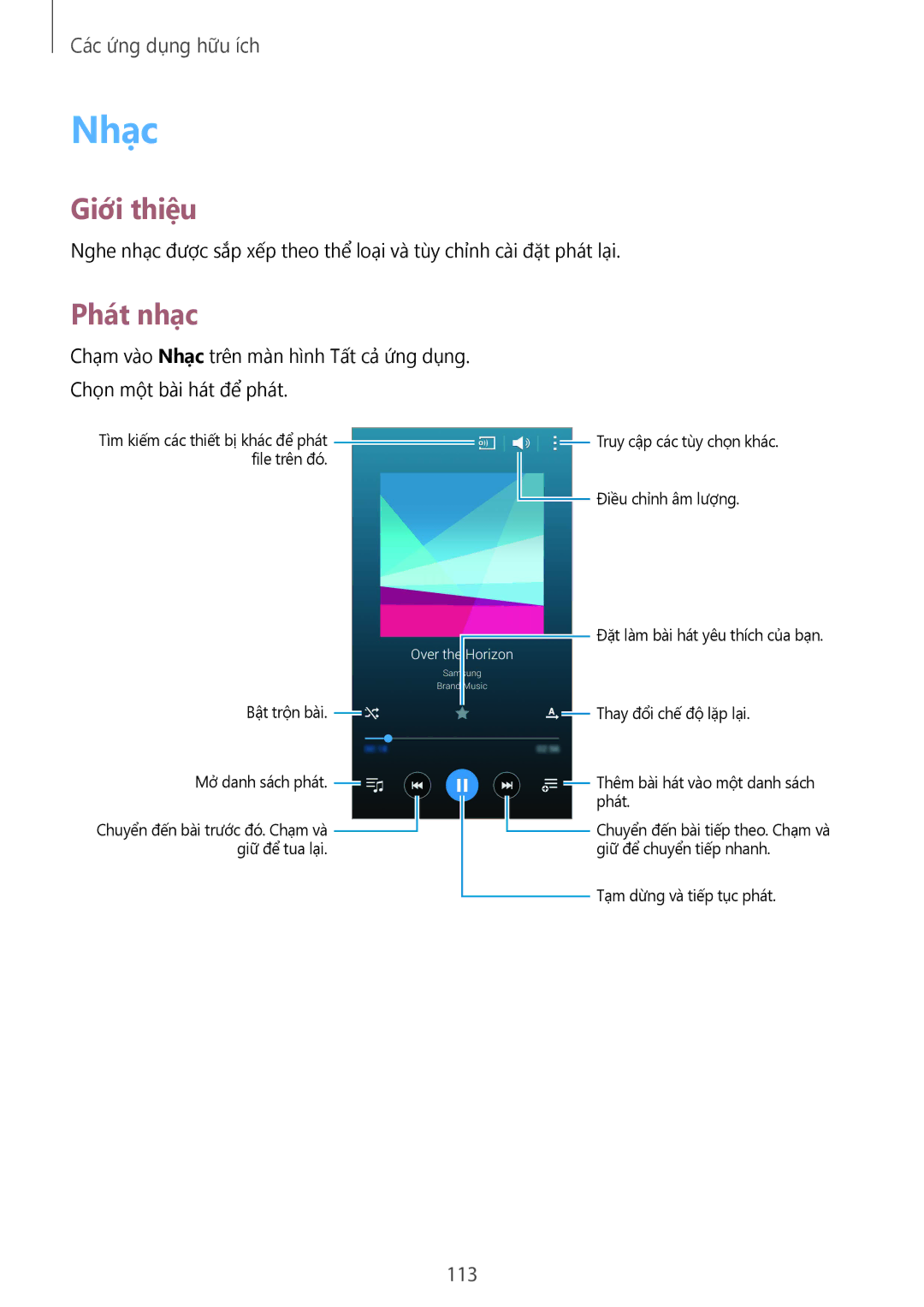 Samsung SM-N910CZWEXXV, SM-N910CZDEXXV, SM-N910CZKEXXV, SM-N910CZIEXXV manual Nhạc, Phát nhạc, 113 