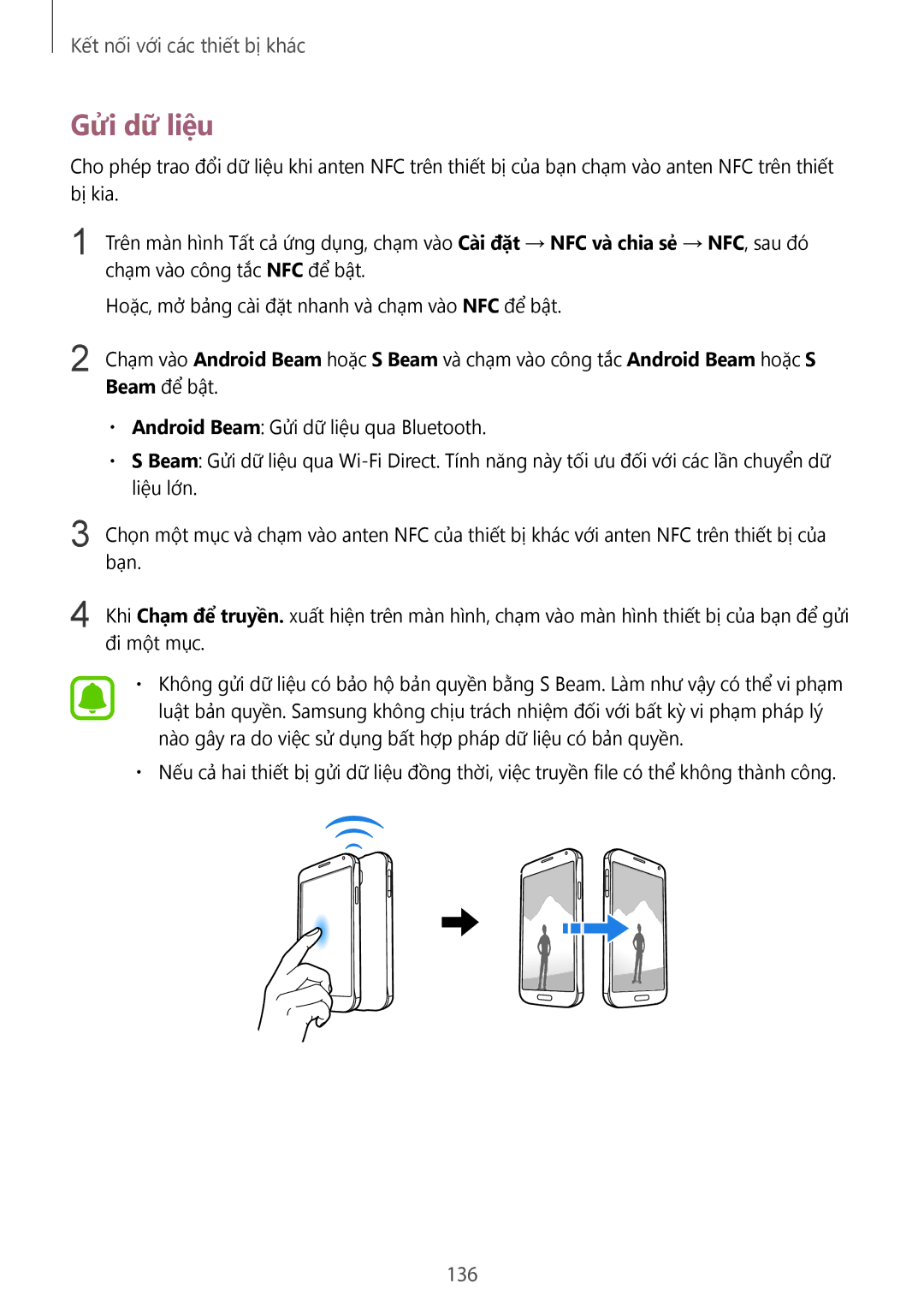 Samsung SM-N910CZDEXXV, SM-N910CZWEXXV, SM-N910CZKEXXV, SM-N910CZIEXXV manual Gửi dữ liệu, 136 