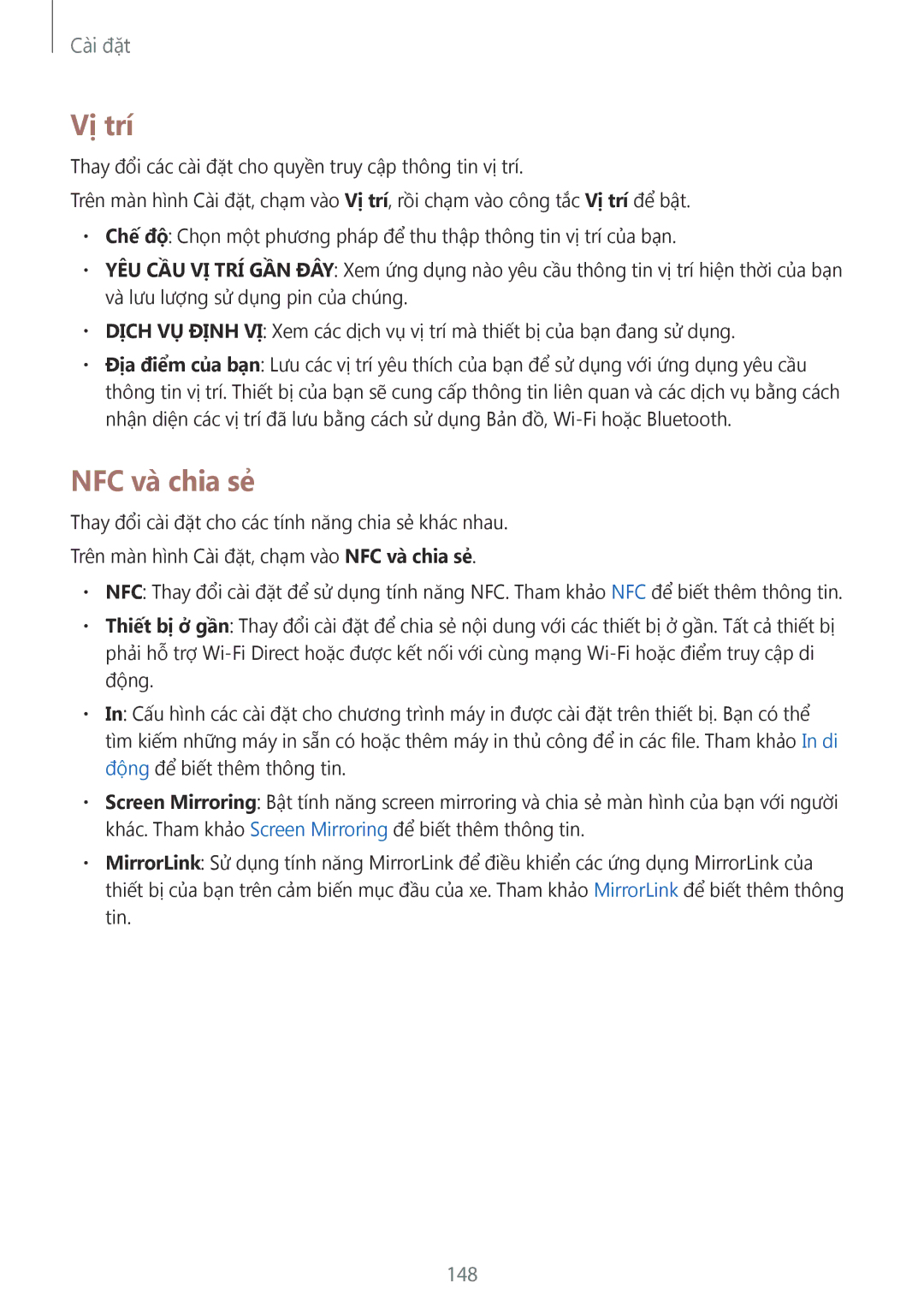 Samsung SM-N910CZDEXXV, SM-N910CZWEXXV, SM-N910CZKEXXV, SM-N910CZIEXXV manual Vị trí, NFC và chia sẻ, 148 