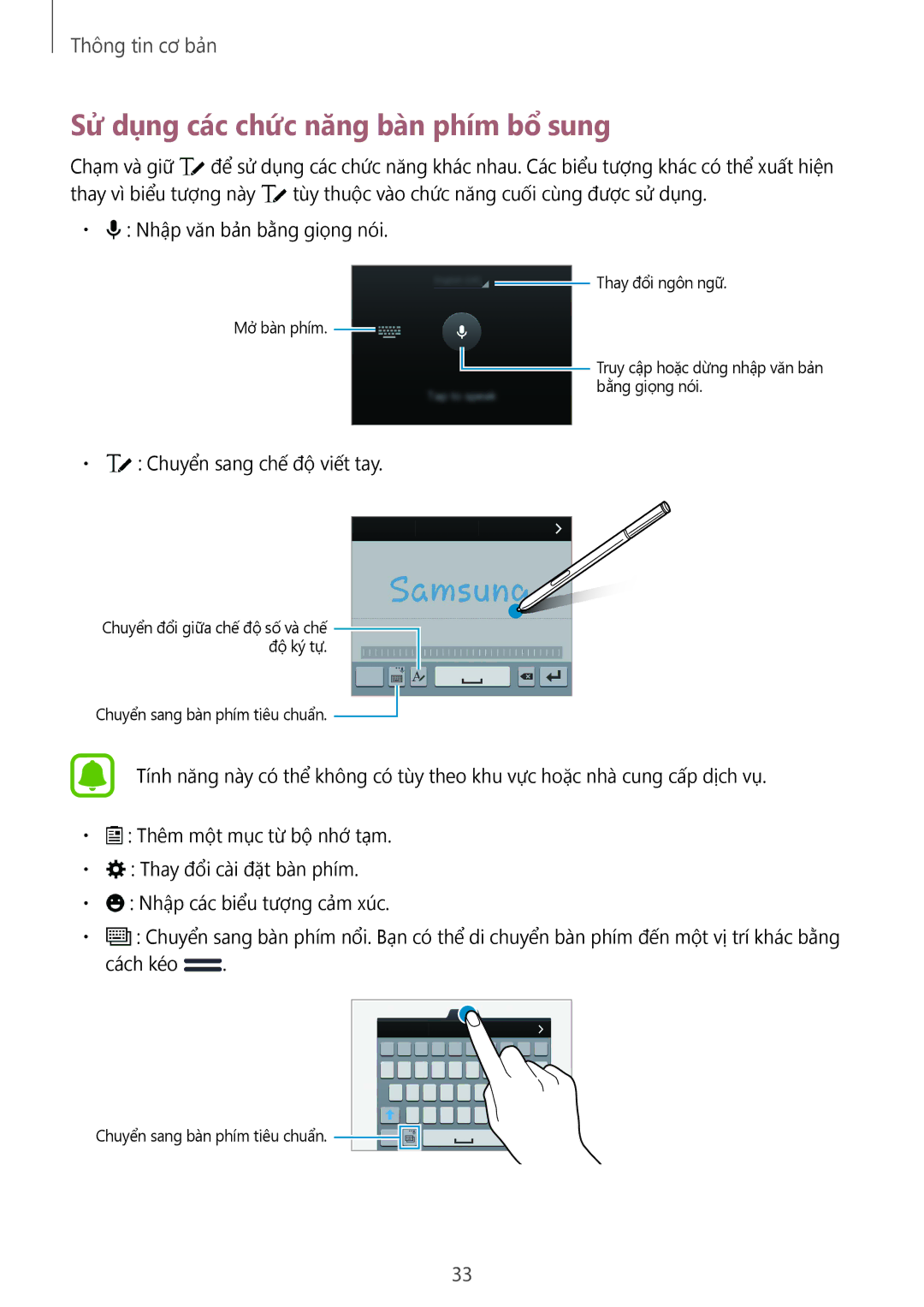 Samsung SM-N910CZWEXXV, SM-N910CZDEXXV, SM-N910CZKEXXV, SM-N910CZIEXXV manual Sử dụng các chức năng bàn phím bổ sung 