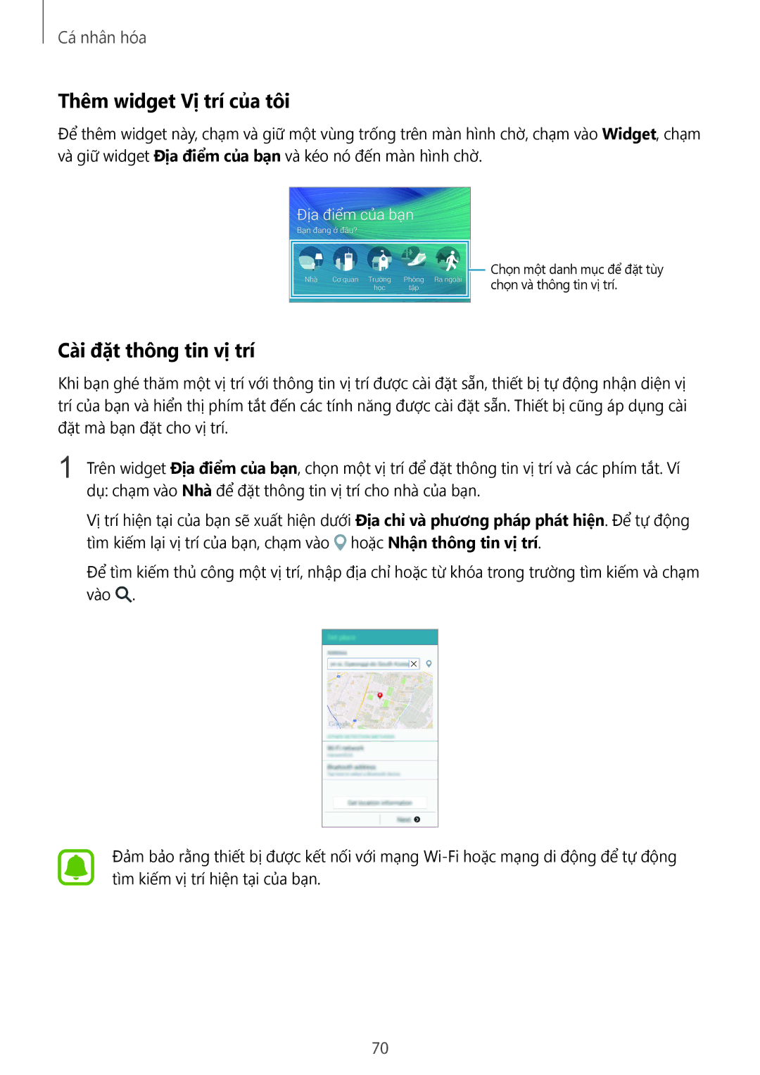 Samsung SM-N910CZKEXXV, SM-N910CZDEXXV, SM-N910CZWEXXV, SM-N910CZIEXXV Thêm widget Vị trí của tôi, Cài đặt thông tin vị trí 