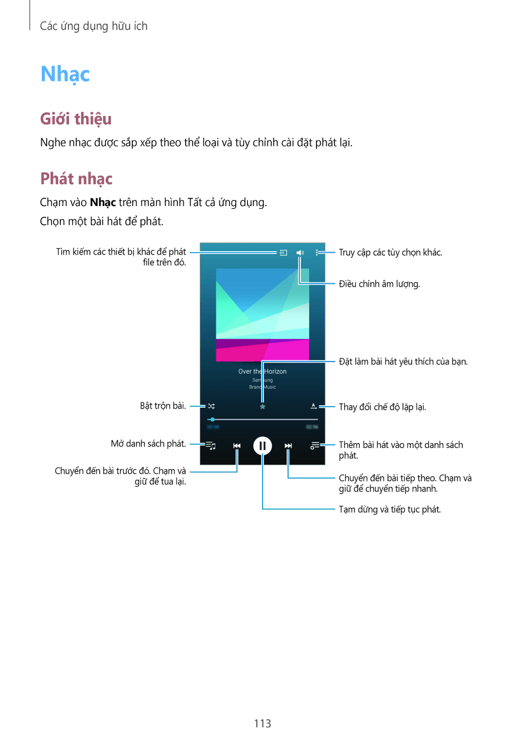 Samsung SM-N910CZWEXXV, SM-N910CZDEXXV, SM-N910CZKEXXV, SM-N910CZIEXXV manual Nhạc, Phát nhạc, 113 