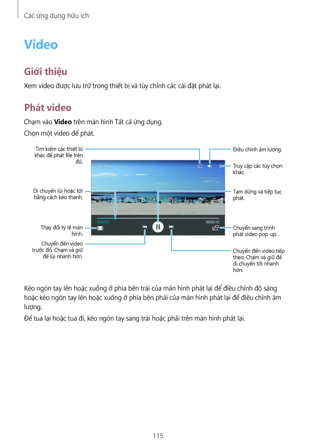 Samsung SM-N910CZIEXXV, SM-N910CZDEXXV, SM-N910CZWEXXV, SM-N910CZKEXXV manual Video, Phát video, 115 