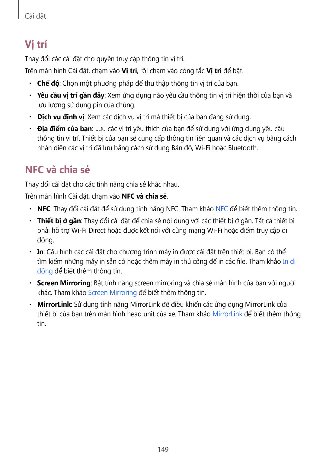 Samsung SM-N910CZWEXXV, SM-N910CZDEXXV, SM-N910CZKEXXV, SM-N910CZIEXXV manual Vị trí, NFC và chia sẻ, 149 