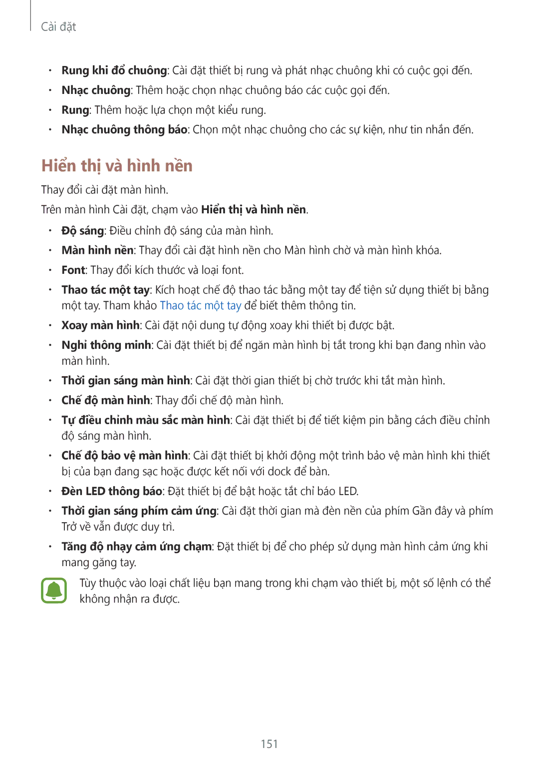 Samsung SM-N910CZIEXXV, SM-N910CZDEXXV, SM-N910CZWEXXV, SM-N910CZKEXXV manual Hiên thi và hình nền, 151 