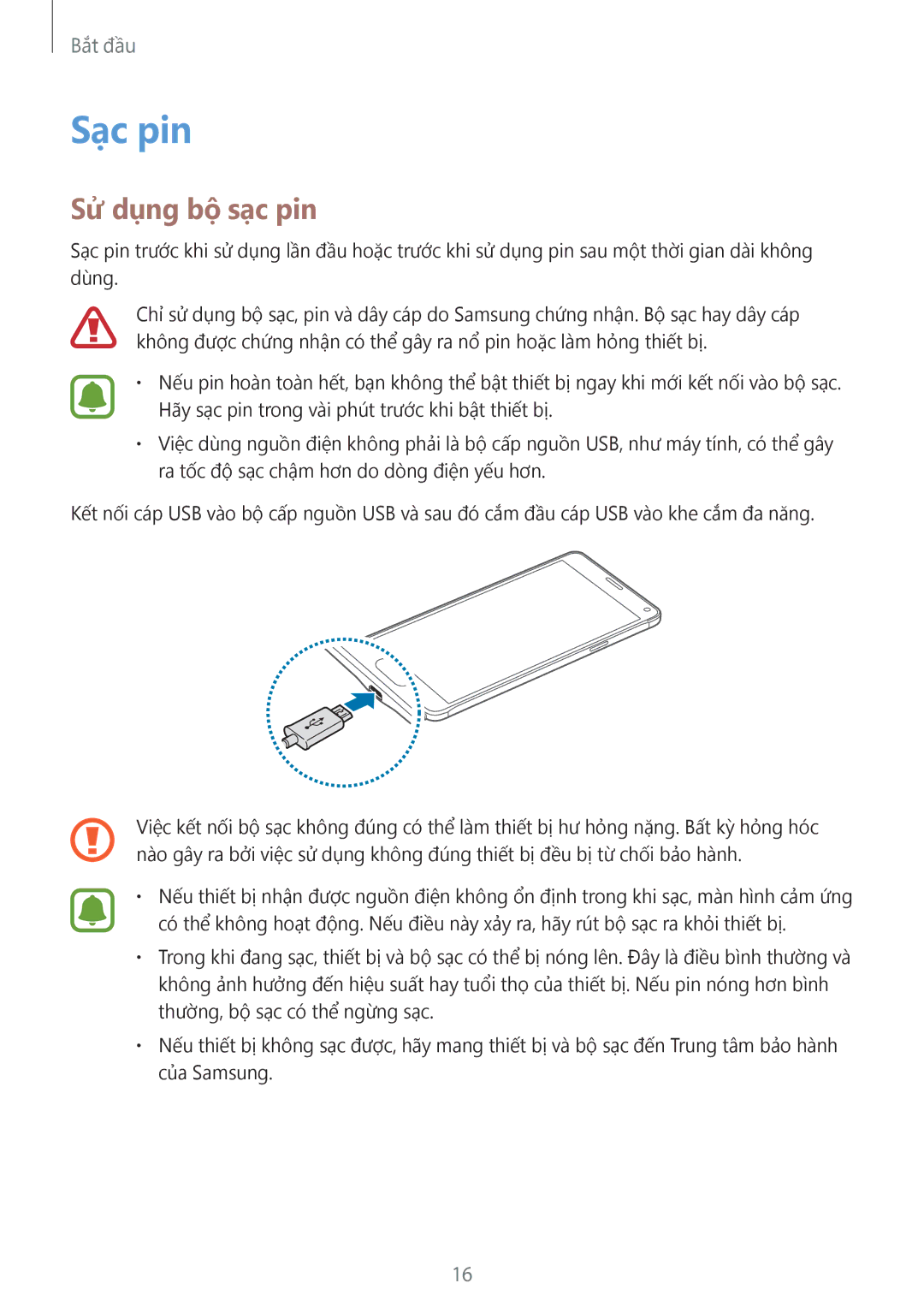 Samsung SM-N910CZDEXXV, SM-N910CZWEXXV, SM-N910CZKEXXV, SM-N910CZIEXXV manual Sạc pin, Sử dụng bộ sạc pin 