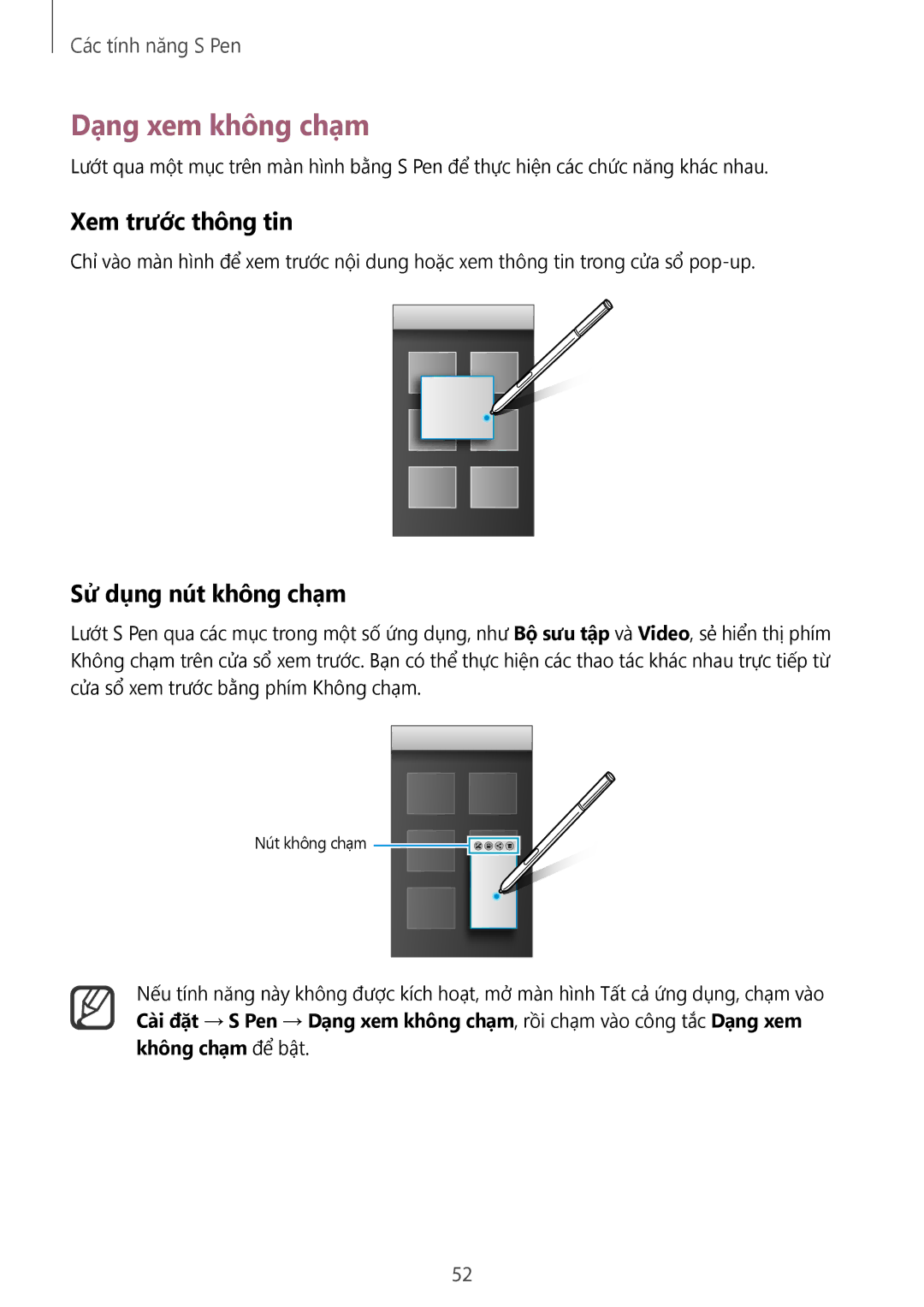 Samsung SM-N910CZDEXXV, SM-N910CZWEXXV, SM-N910CZKEXXV Dạng xem không chạm, Xem trước thông tin, Sử dụng nút không chạm 