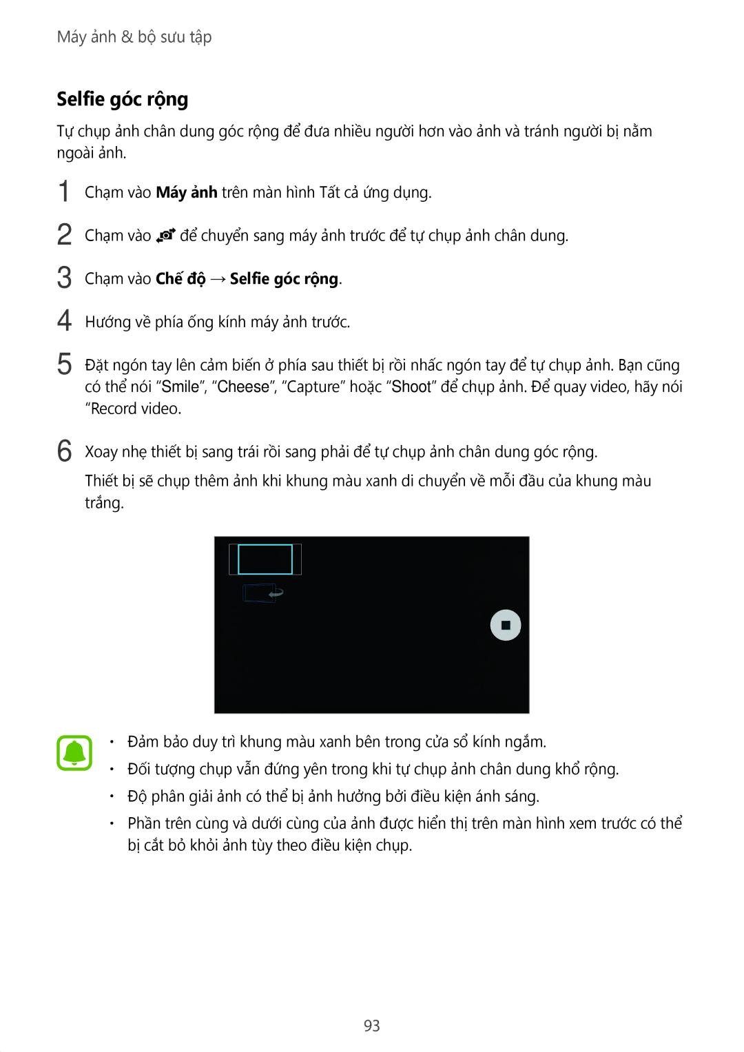 Samsung SM-N910CZWEXXV, SM-N910CZDEXXV, SM-N910CZKEXXV, SM-N910CZIEXXV manual Chạm vào Chế độ → Selfie goc rông 