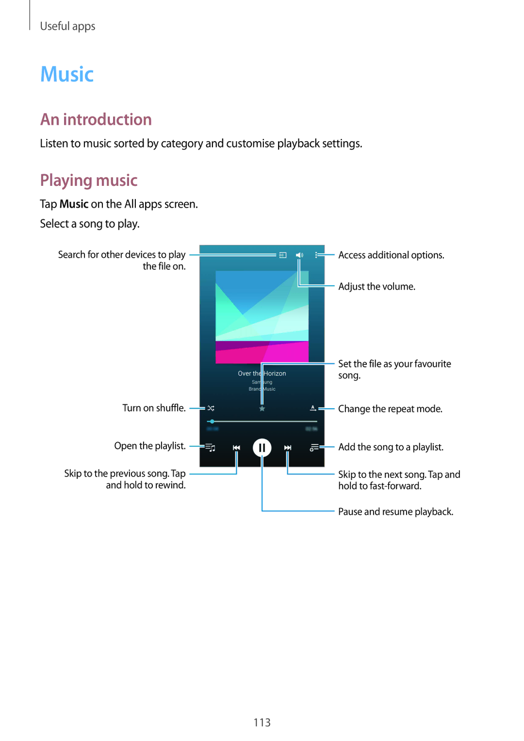 Samsung SM-N910CZDEILO, SM-N910CZIEEGY manual Playing music, Tap Music on the All apps screen Select a song to play 