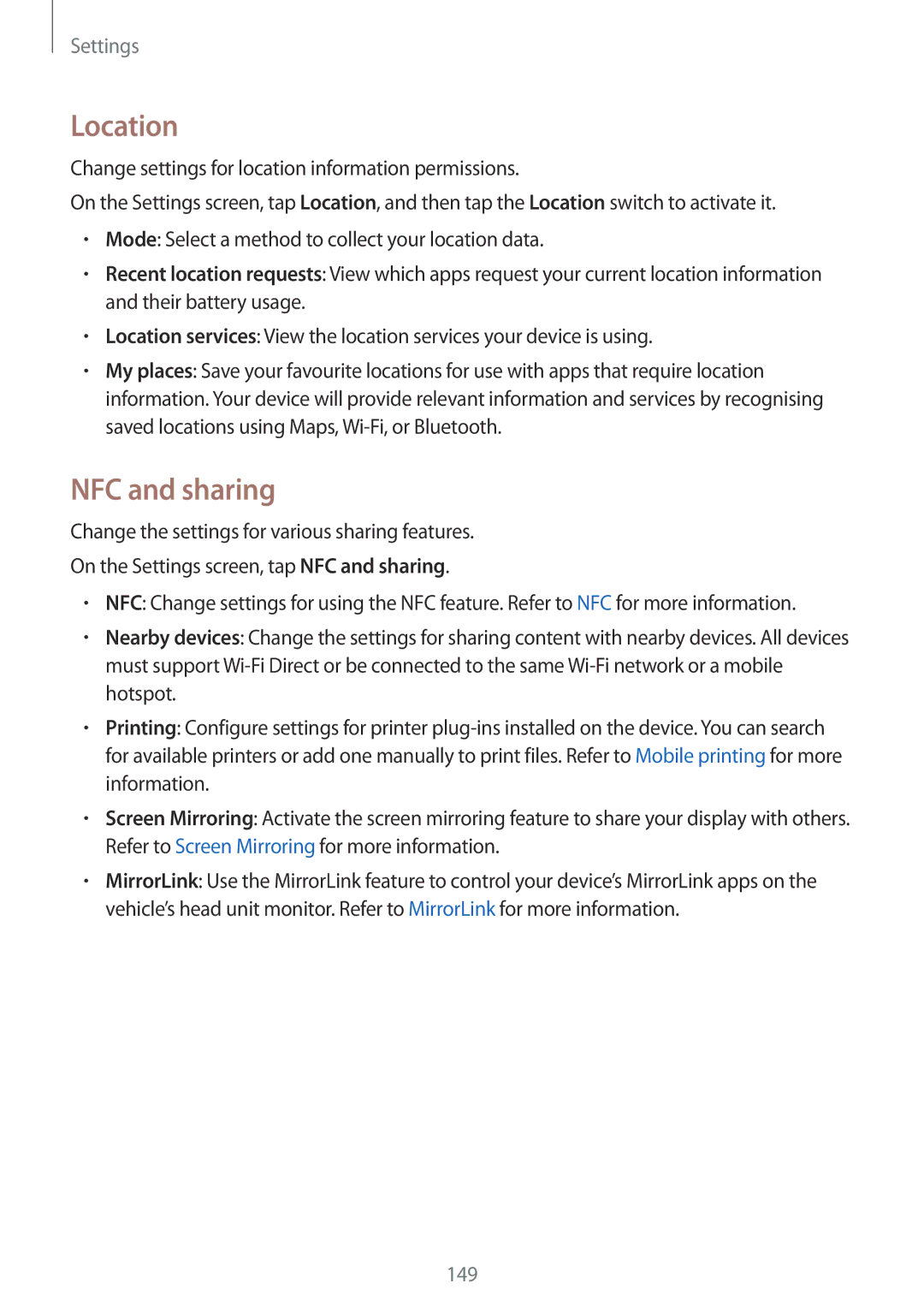 Samsung SM-N910CZDESEB, SM-N910CZIEEGY, SM-N910CZDEXXV, SM-N910CZWEXXV, SM-N910CZKEXXV manual Location, NFC and sharing 