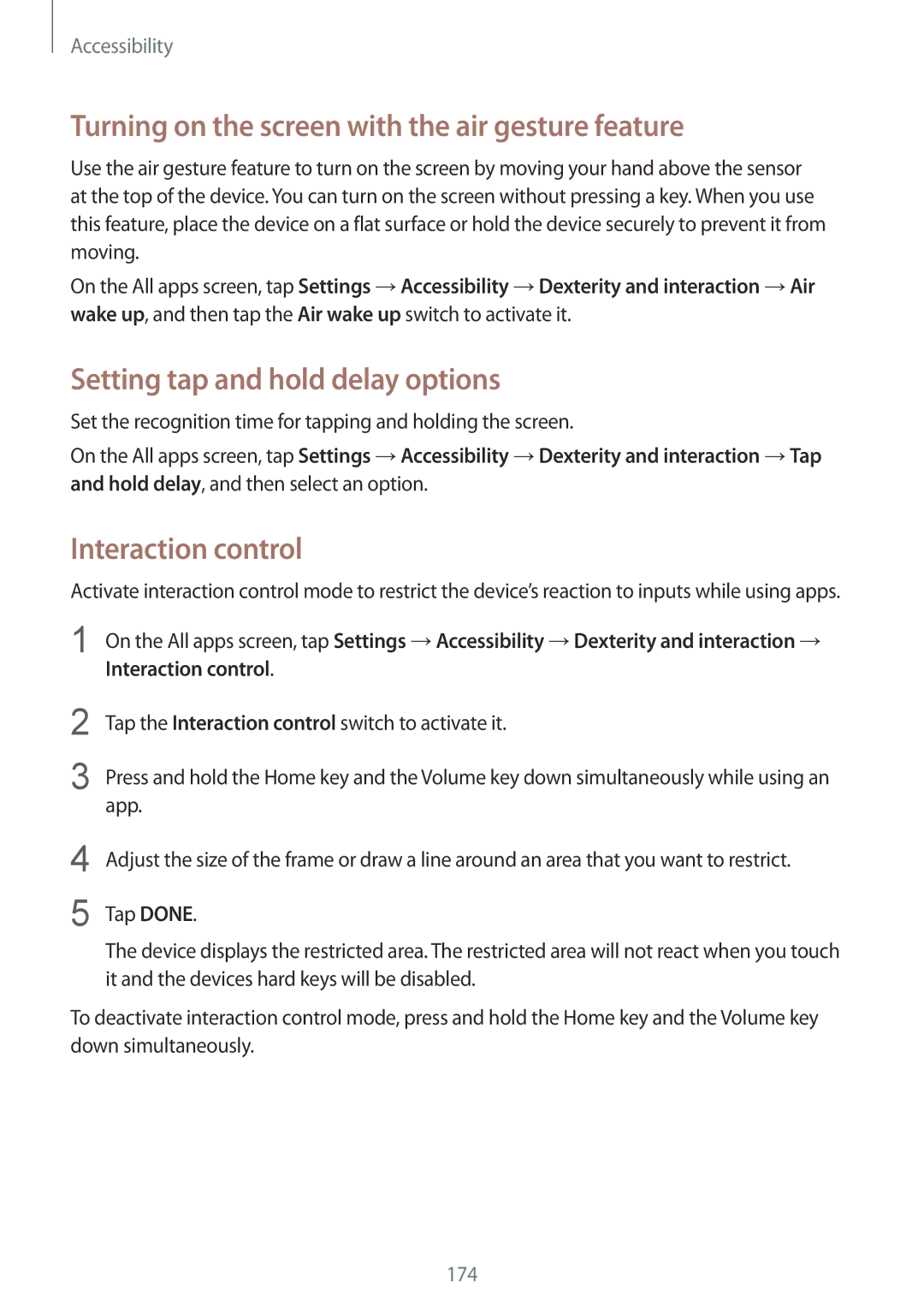 Samsung SM-N910CZKEVIP manual Turning on the screen with the air gesture feature, Setting tap and hold delay options 